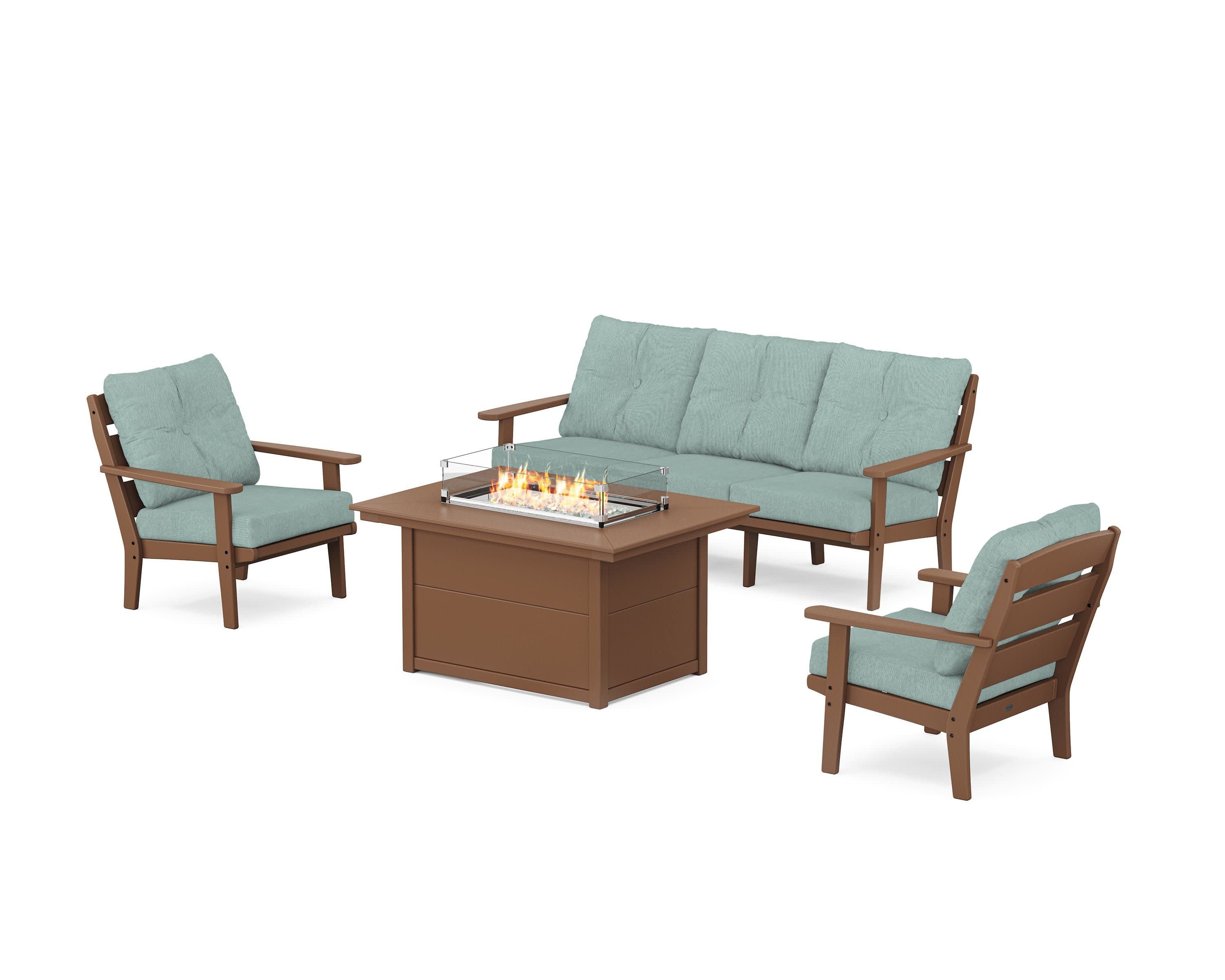 Lakeside Deep Seating Fire Pit Table Set in Teak / Glacier Spa