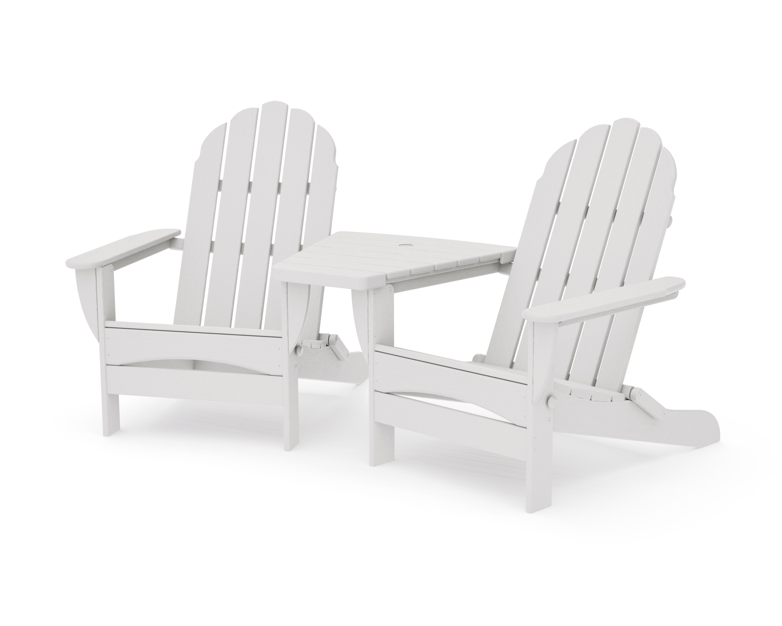 Classic Oversized Adirondacks with Angled Connecting Table in Vintage White