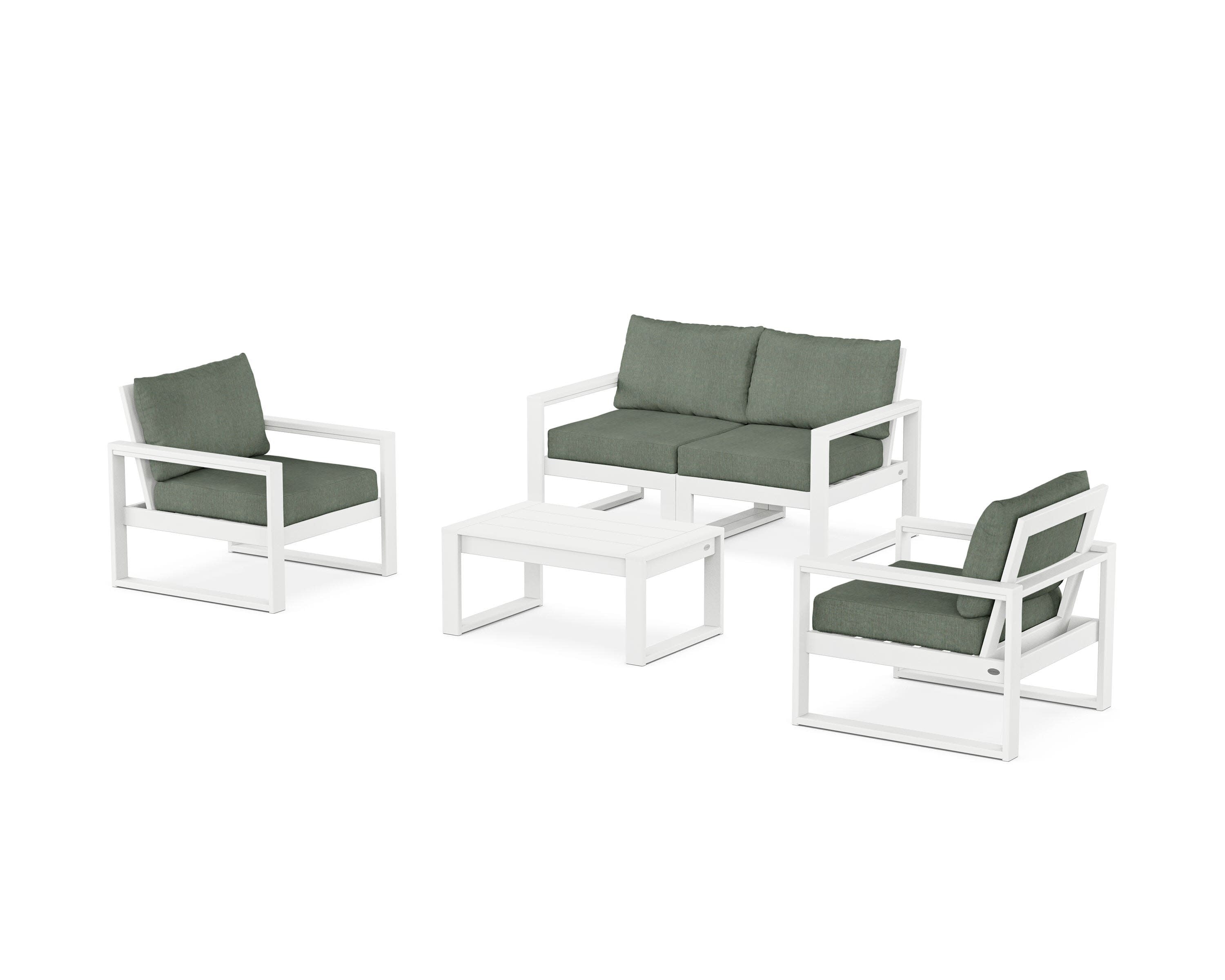 EDGE Sectional 4-Piece Deep Seating Set with Loveseat in White / Cast Sage