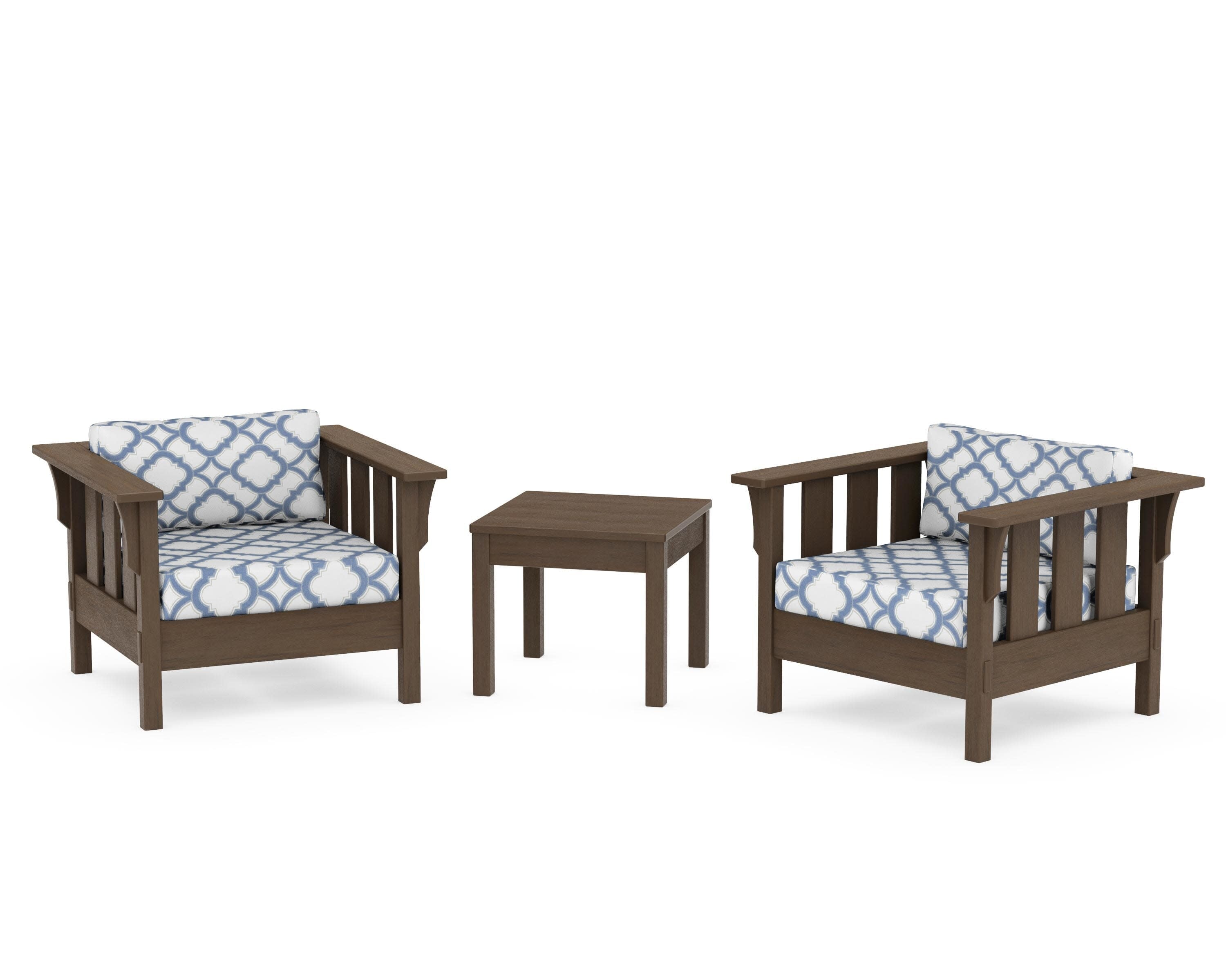 Acadia 3-Piece Deep Seating Set in Kona / Trellis Sky Blue