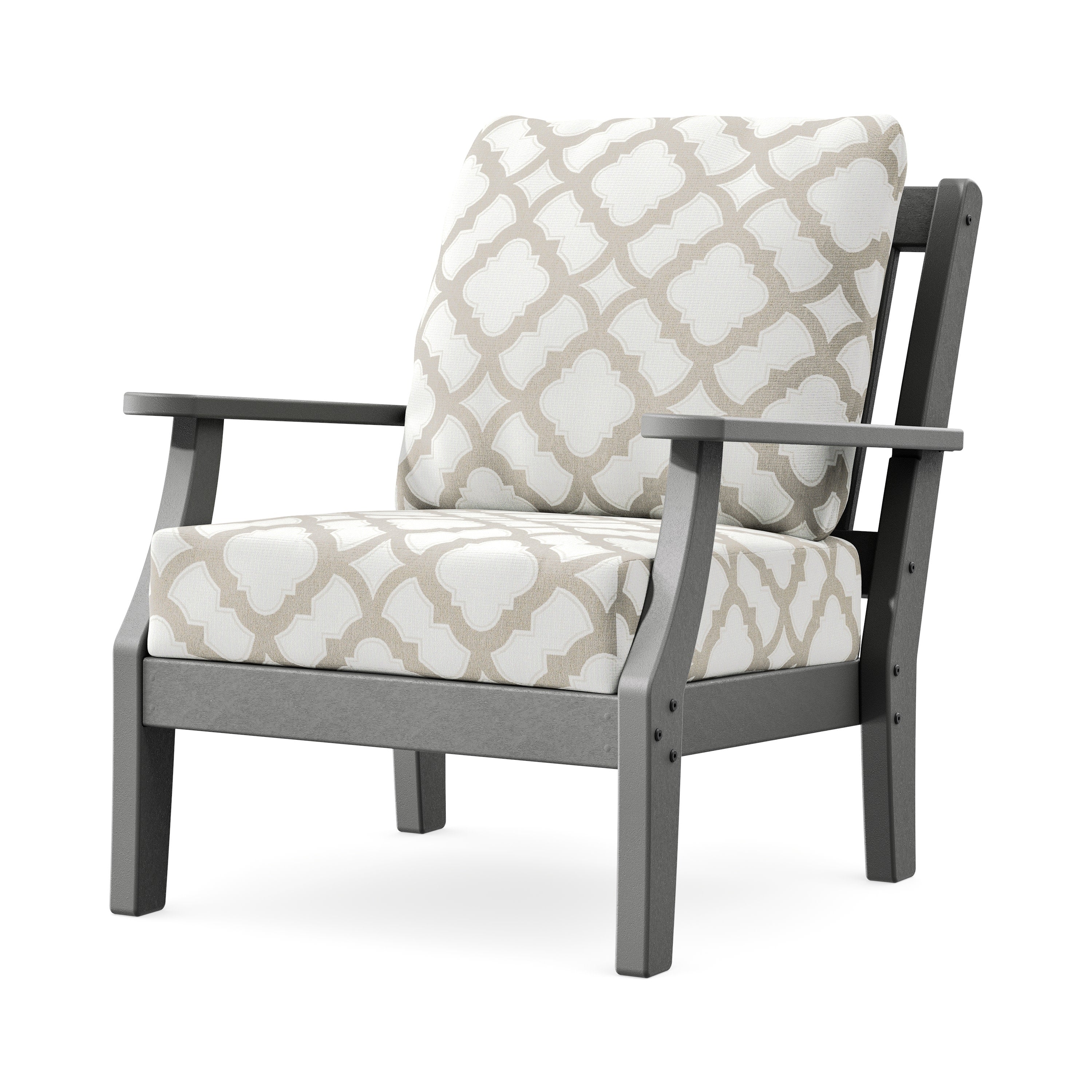 Chinoiserie Deep Seating Chair in Slate Grey / Trellis Dune Burlap