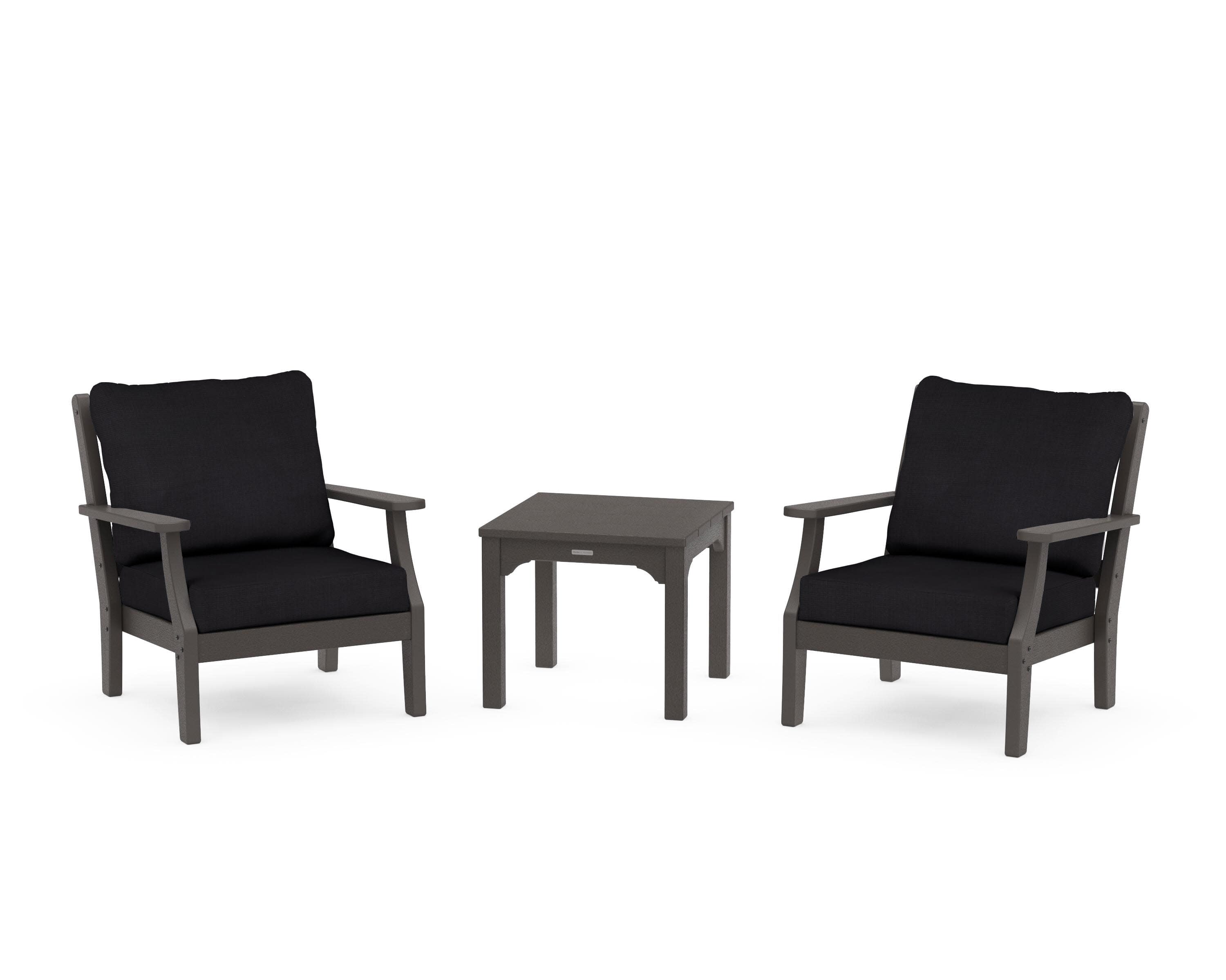 Chinoiserie 3-Piece Deep Seating Set in Vintage Coffee / Midnight Linen