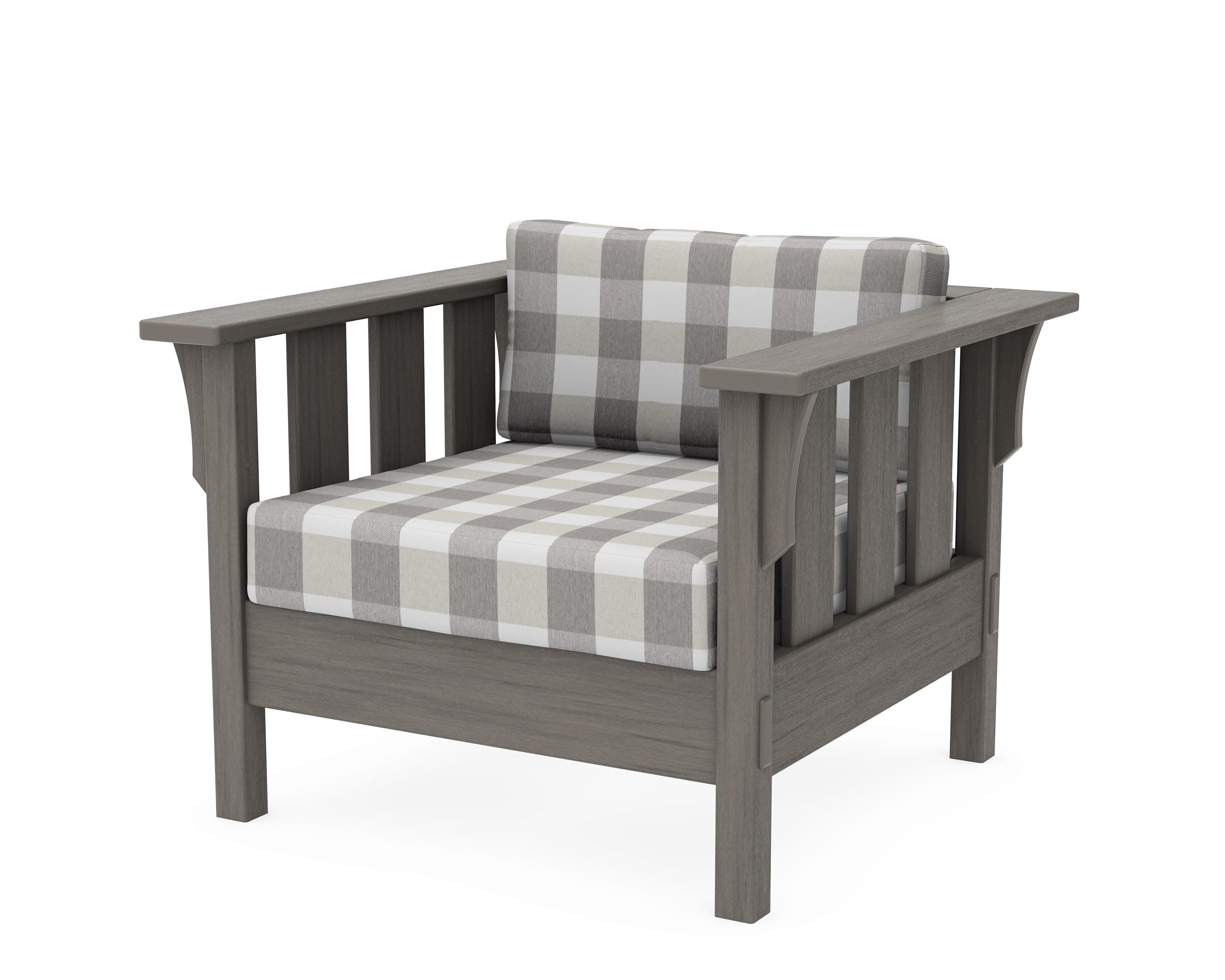 Acadia Deep Seating Chair in Driftwood / Buffalo Plaid Grey Mist