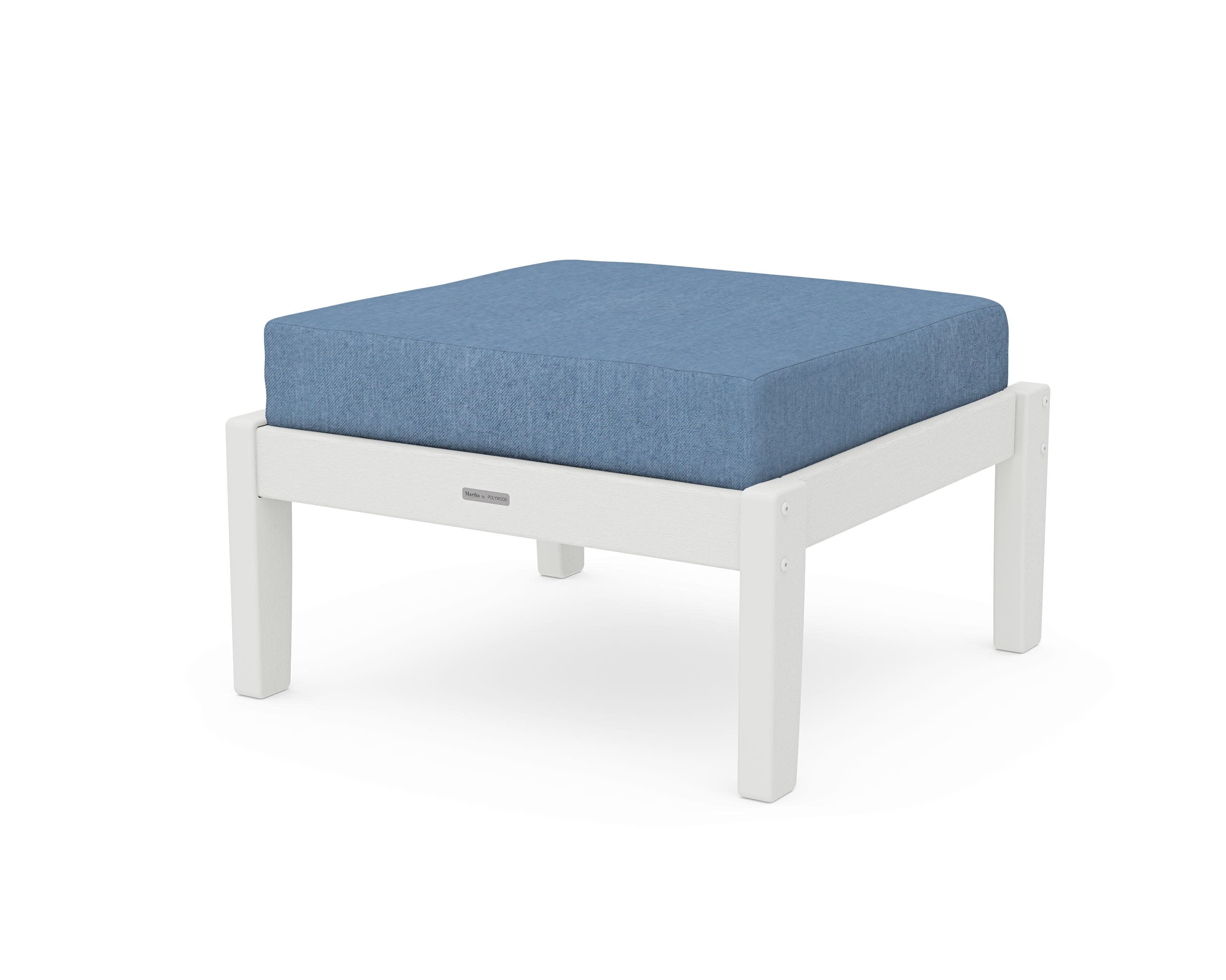 Chinoiserie Deep Seating Ottoman in Vintage White / Sky Blue