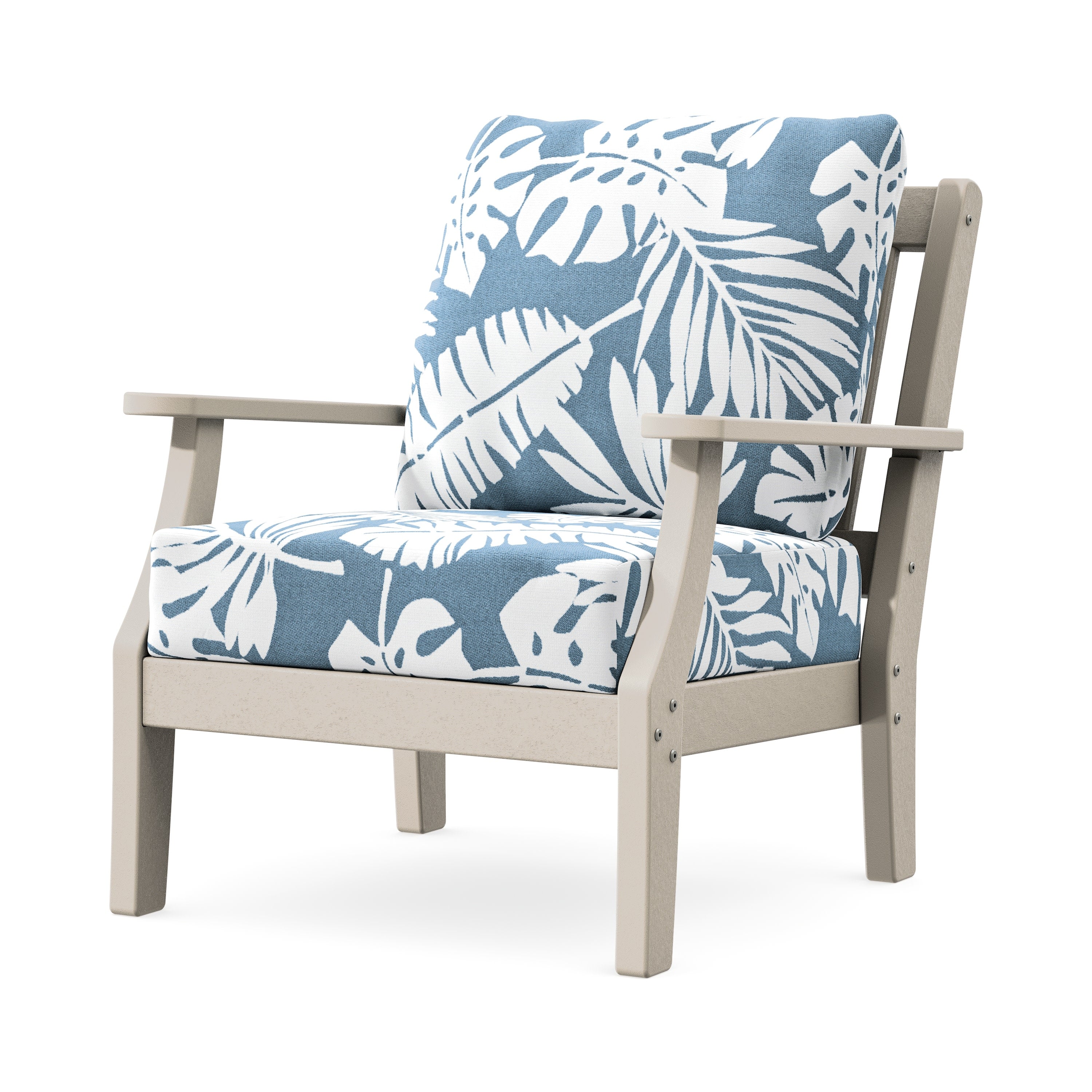 Chinoiserie Deep Seating Chair in Sand / Leaf Sky Blue