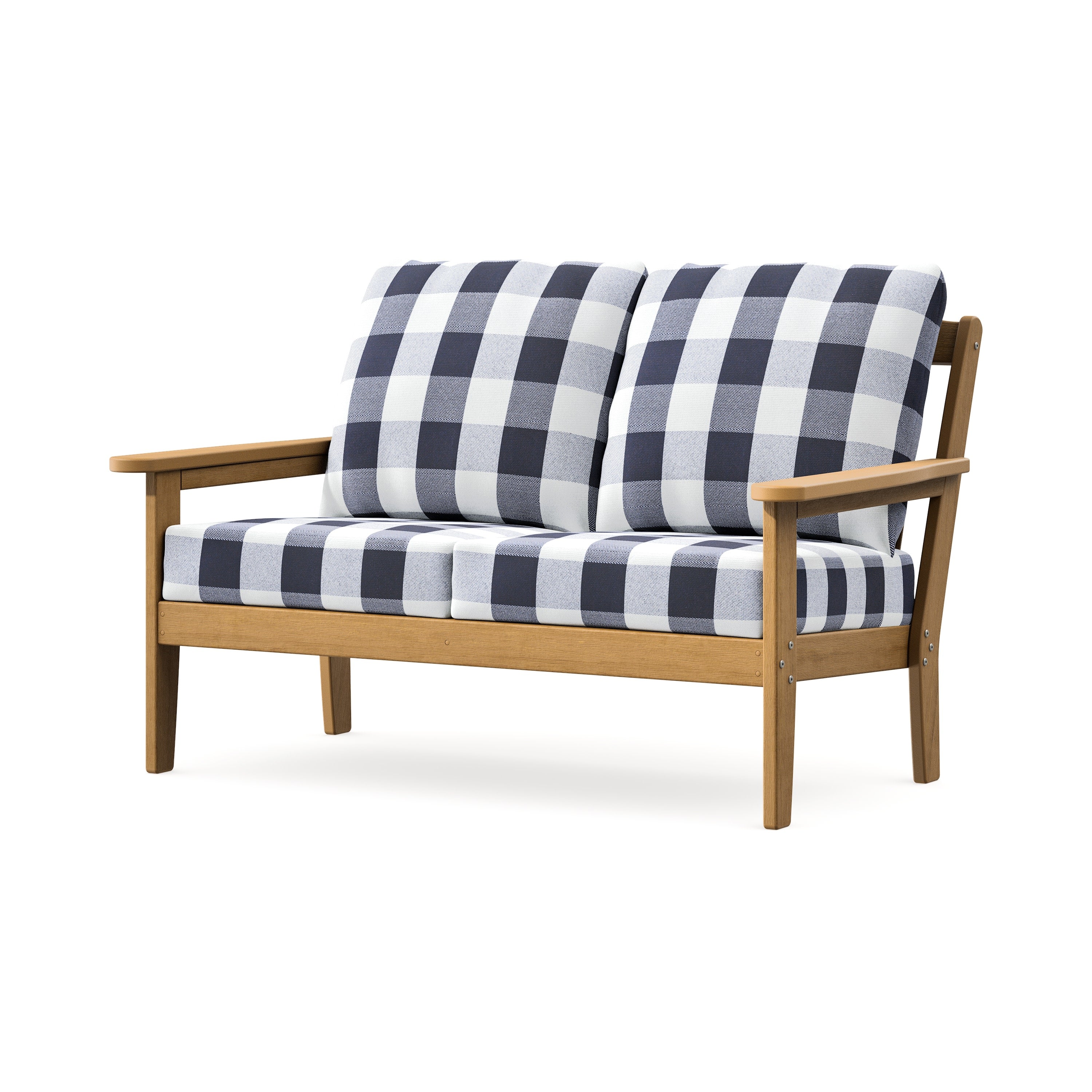 Cottage Deep Seating Loveseat in Natural / Buffalo Plaid Navy