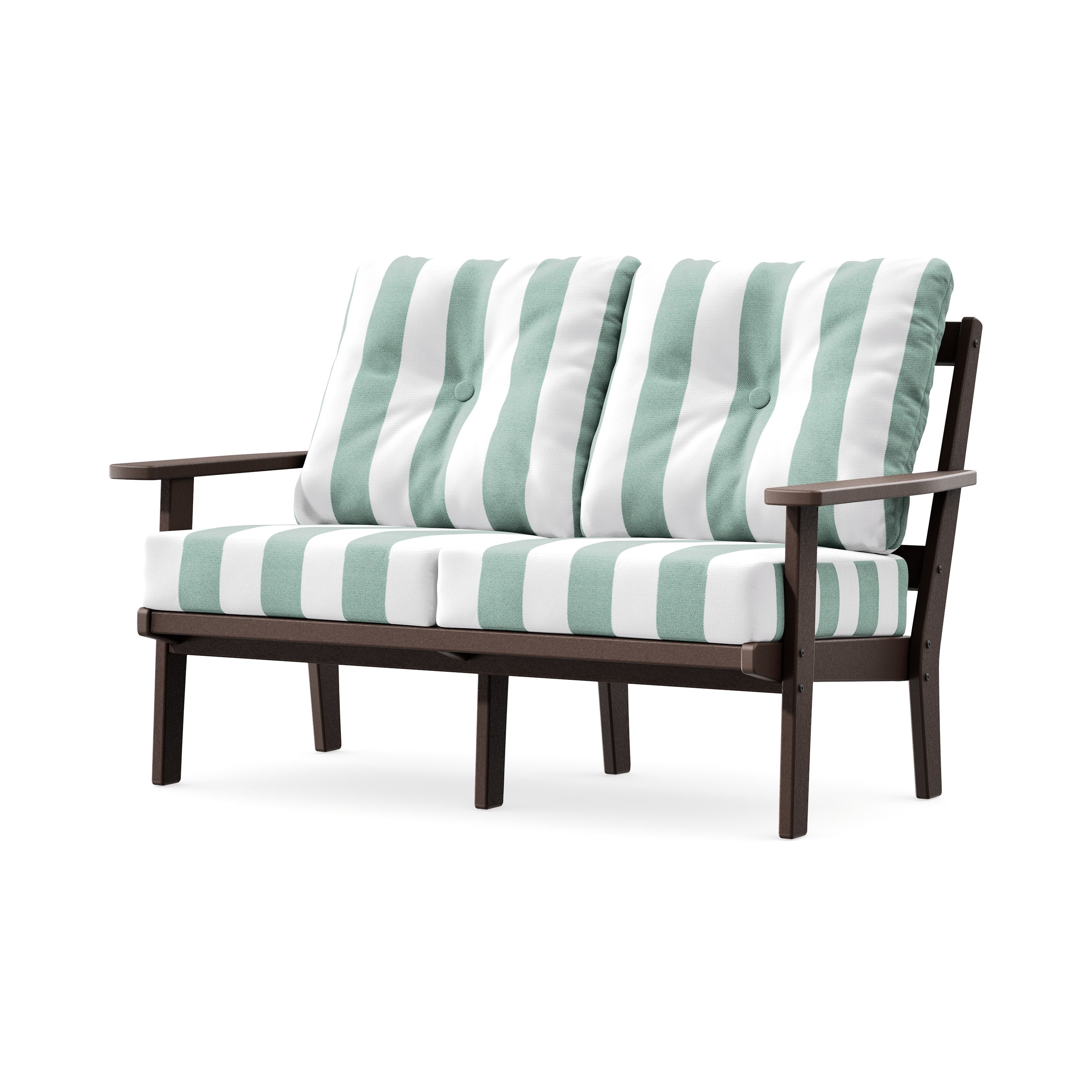 Prairie Deep SeatingLoveseat in Mahogany / Cabana Stripe Glacier Spa