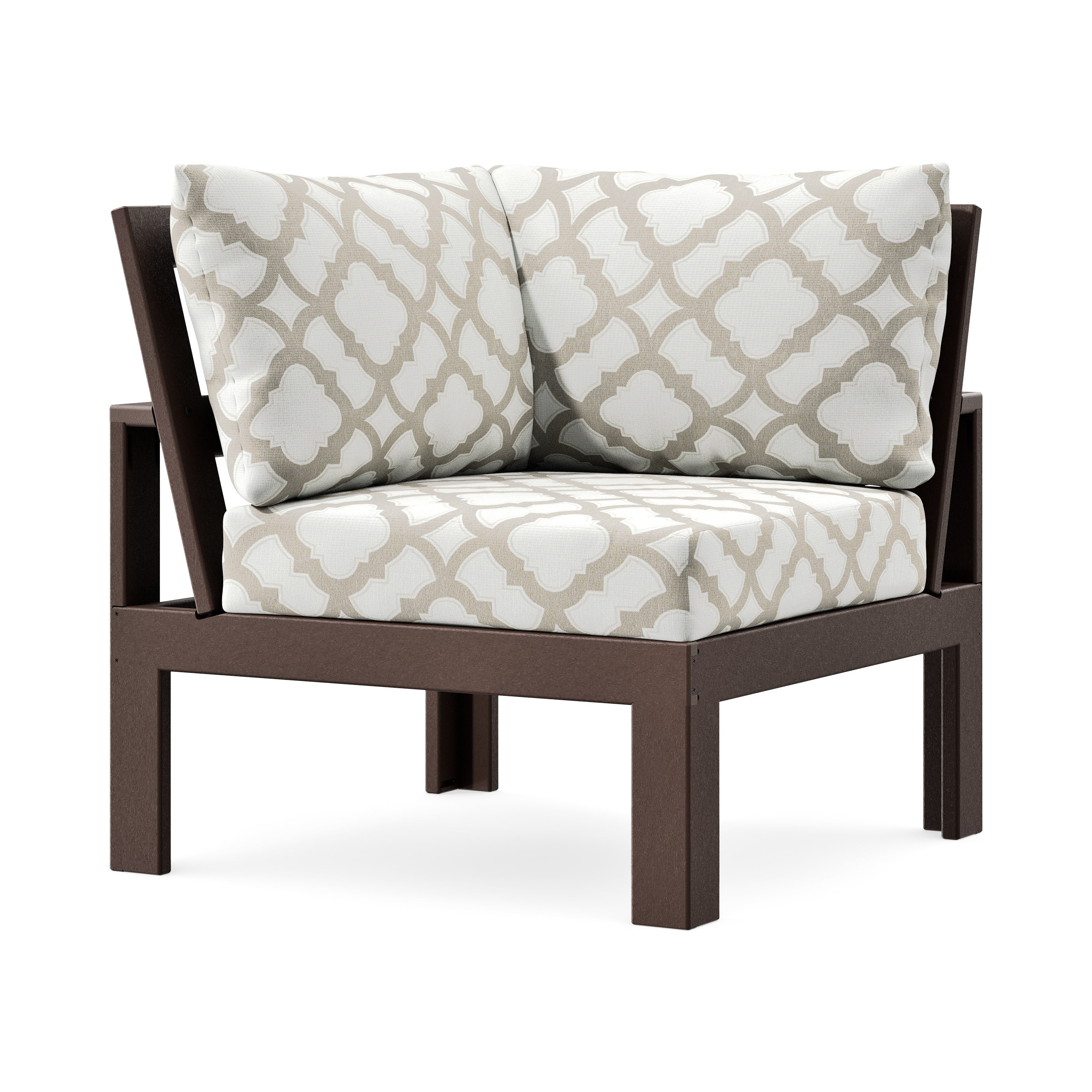 Modular Corner Chair in Mahogany / Trellis Dune Burlap