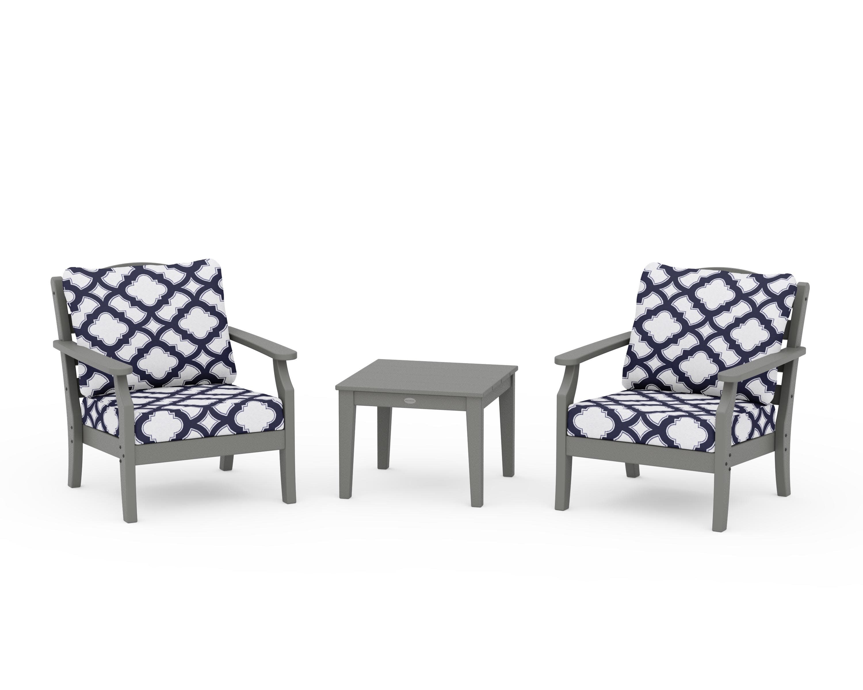 Savannah 3-Piece Deep Seating Set in Slate Grey / Trellis Navy