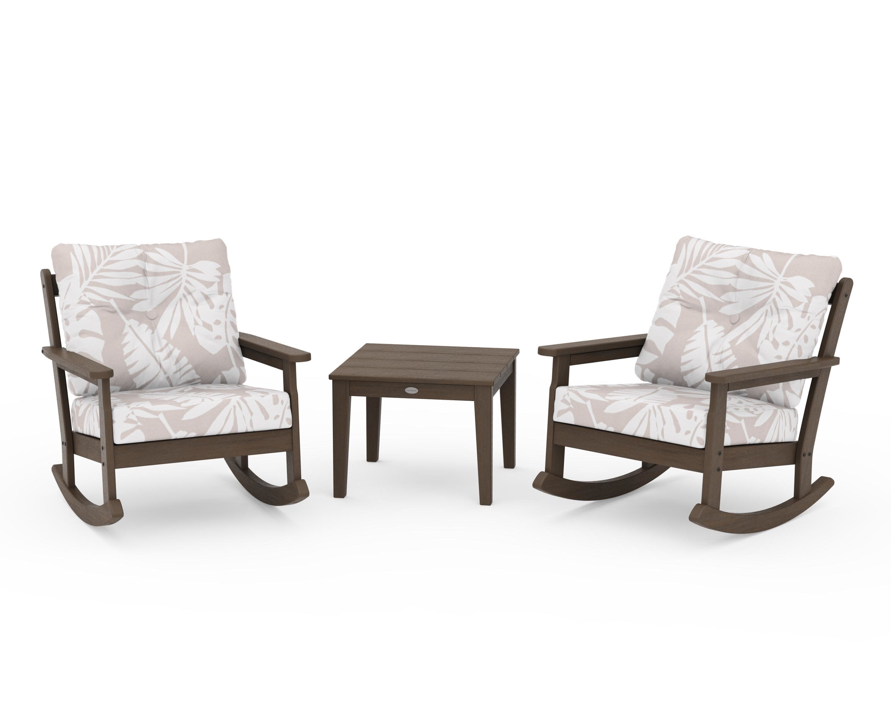Vineyard 3-Piece Deep Seating Rocker Set in Kona / Leaf Dune Burlap