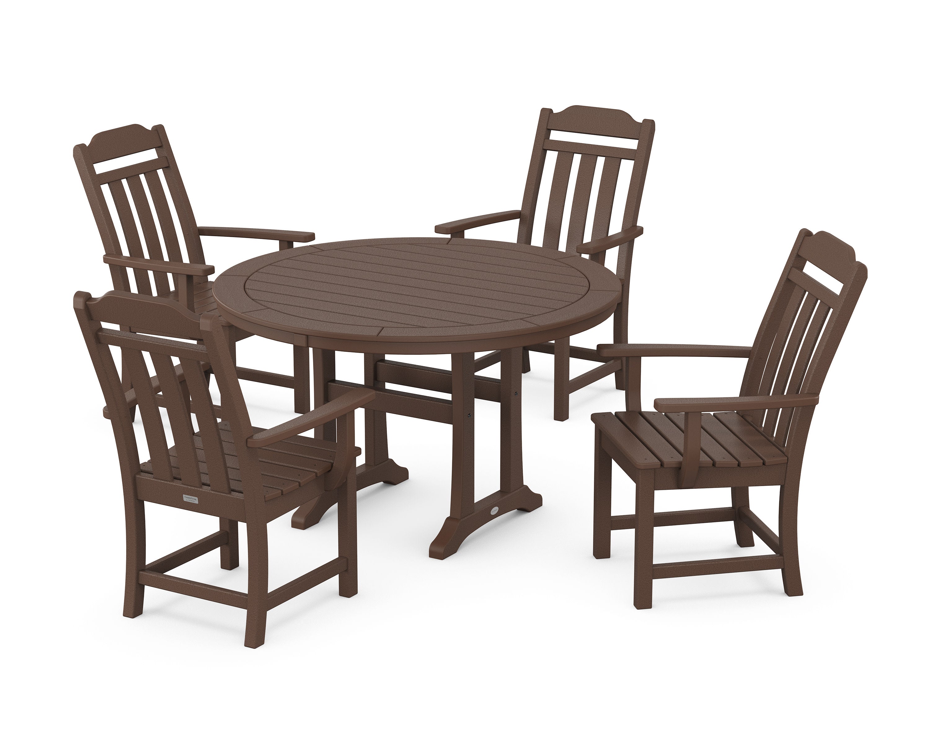 Cottage 5-Piece Round Dining Set with Trestle Legs in Mahogany