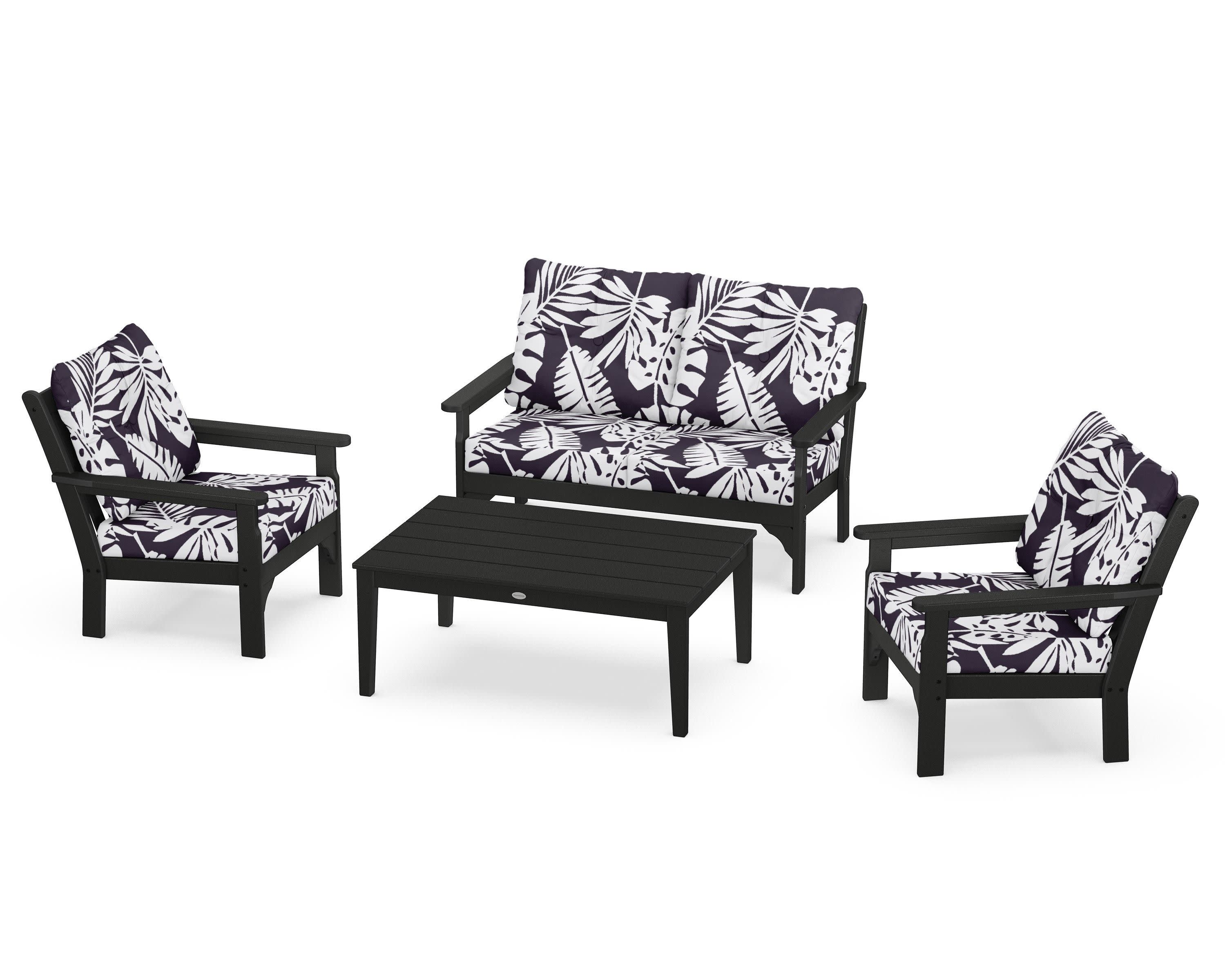 Vineyard 4-Piece Deep Seating Set in Black / Leaf Navy