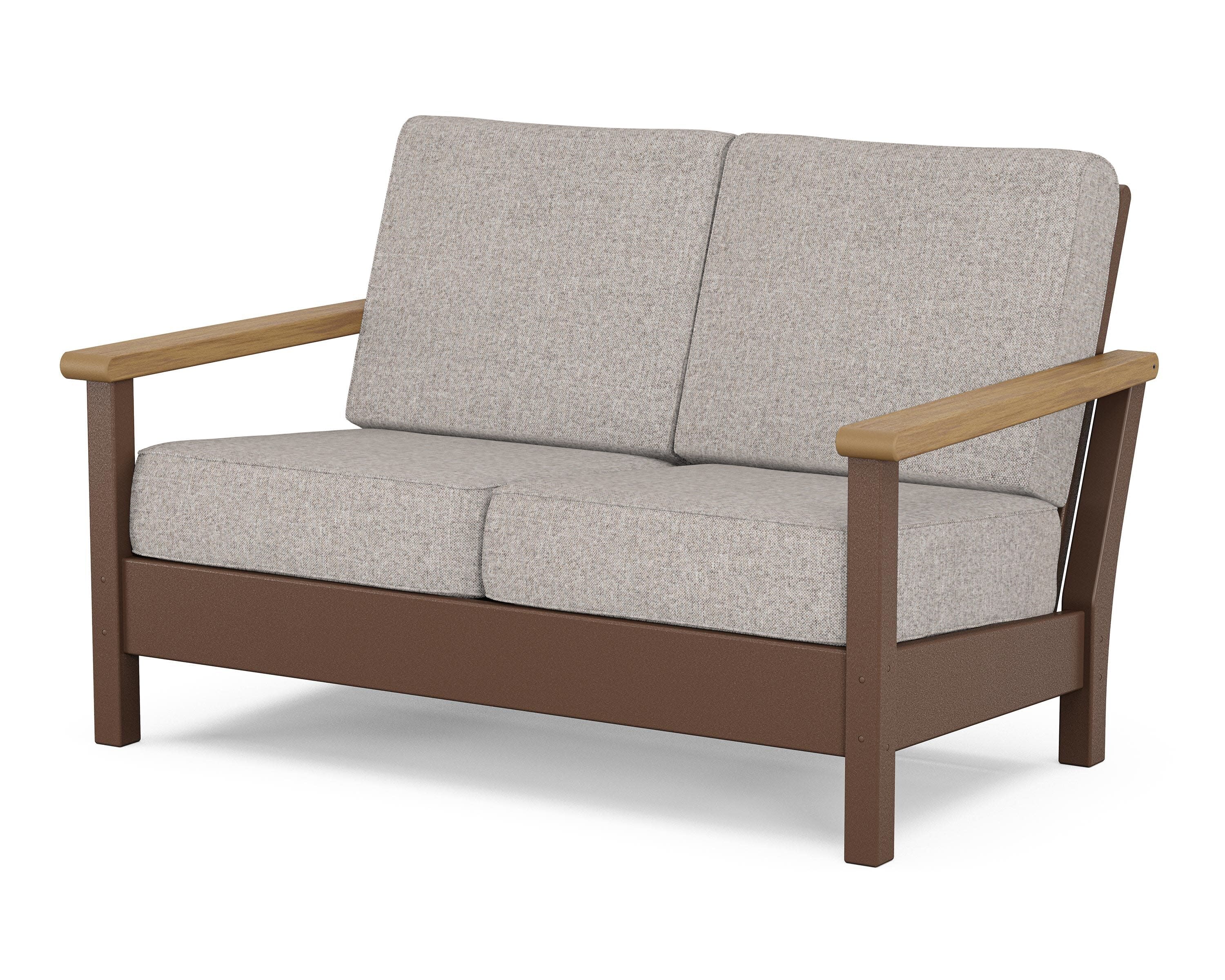 Harbour Deep Seating Loveseat in Mahogany / Natural / Weathered Tweed