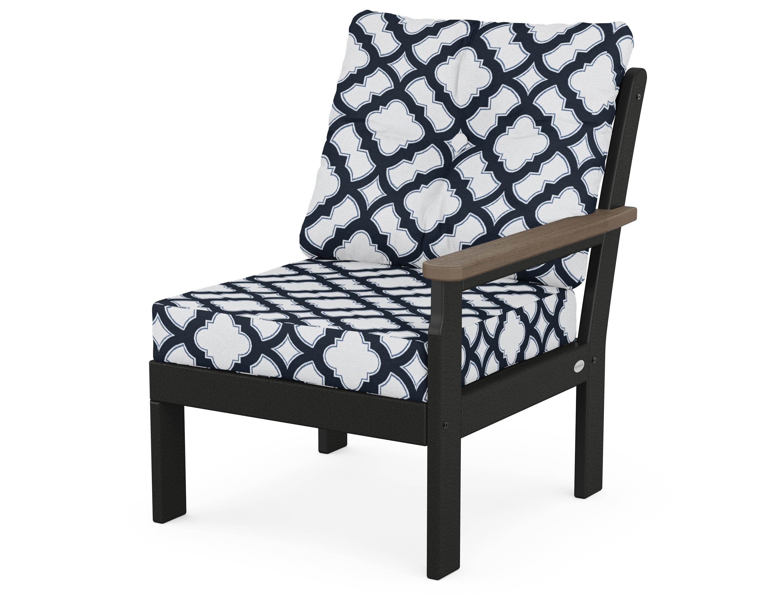 Vineyard Modular Right Arm Chair in Black / Kona / Trellis Marine Indigo