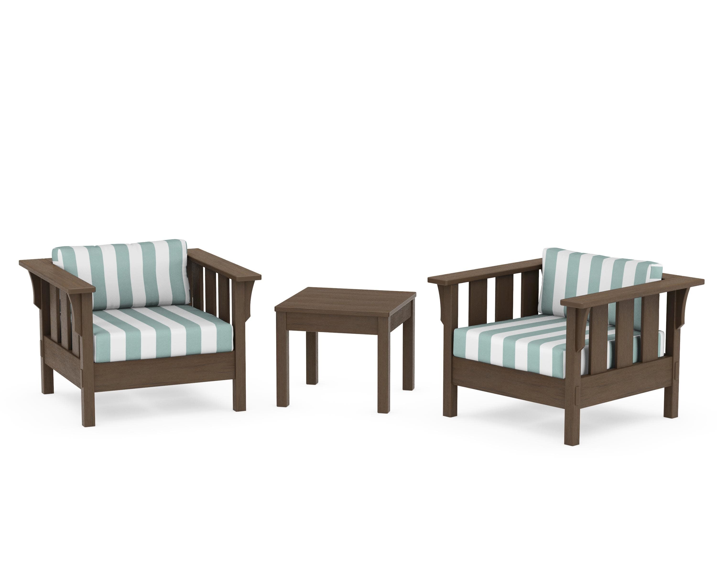 Acadia 3-Piece Deep Seating Set in Kona / Cabana Stripe Glacier Spa