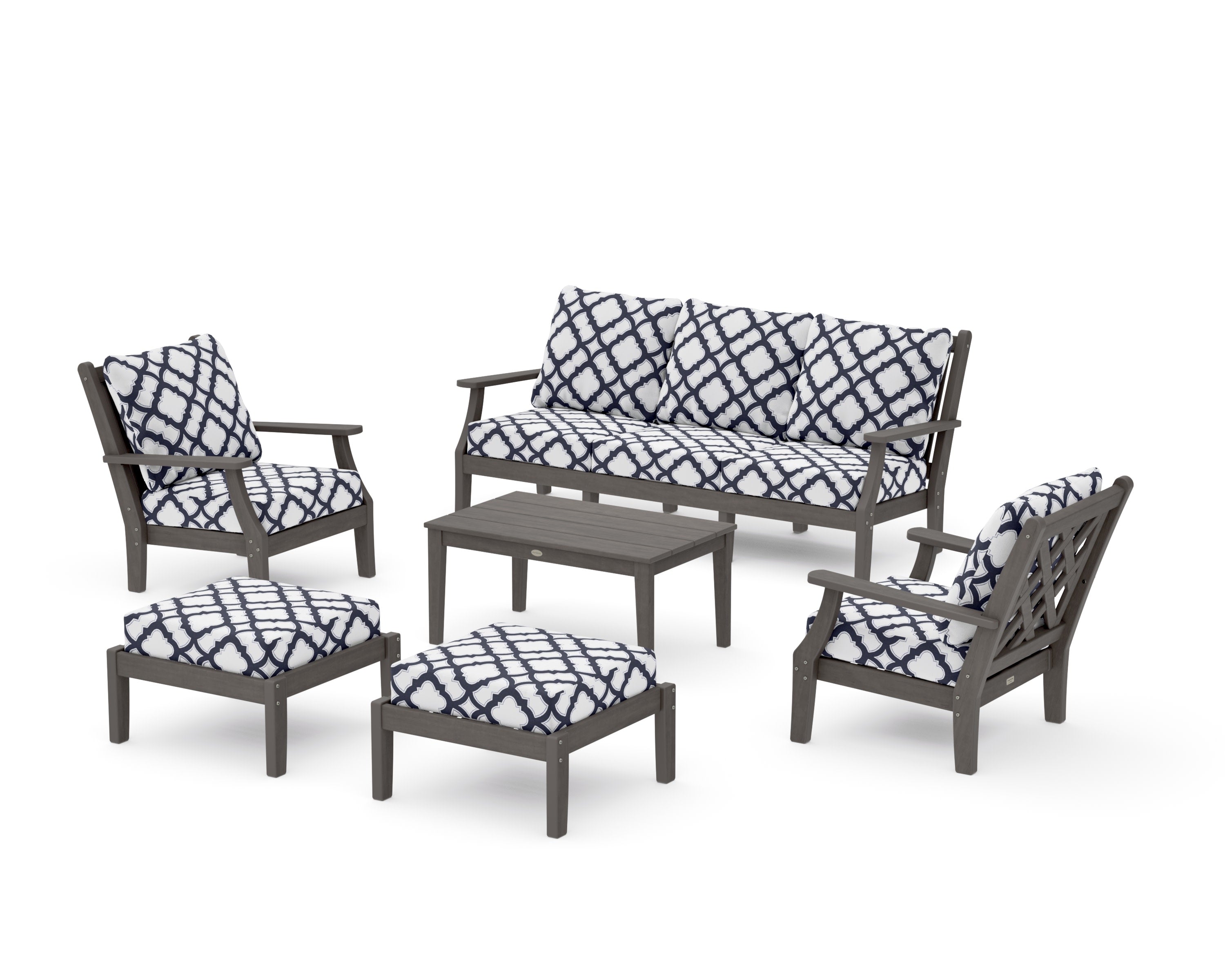 Wovendale 6-Piece Lounge Sofa Set in Driftwood / Trellis Navy