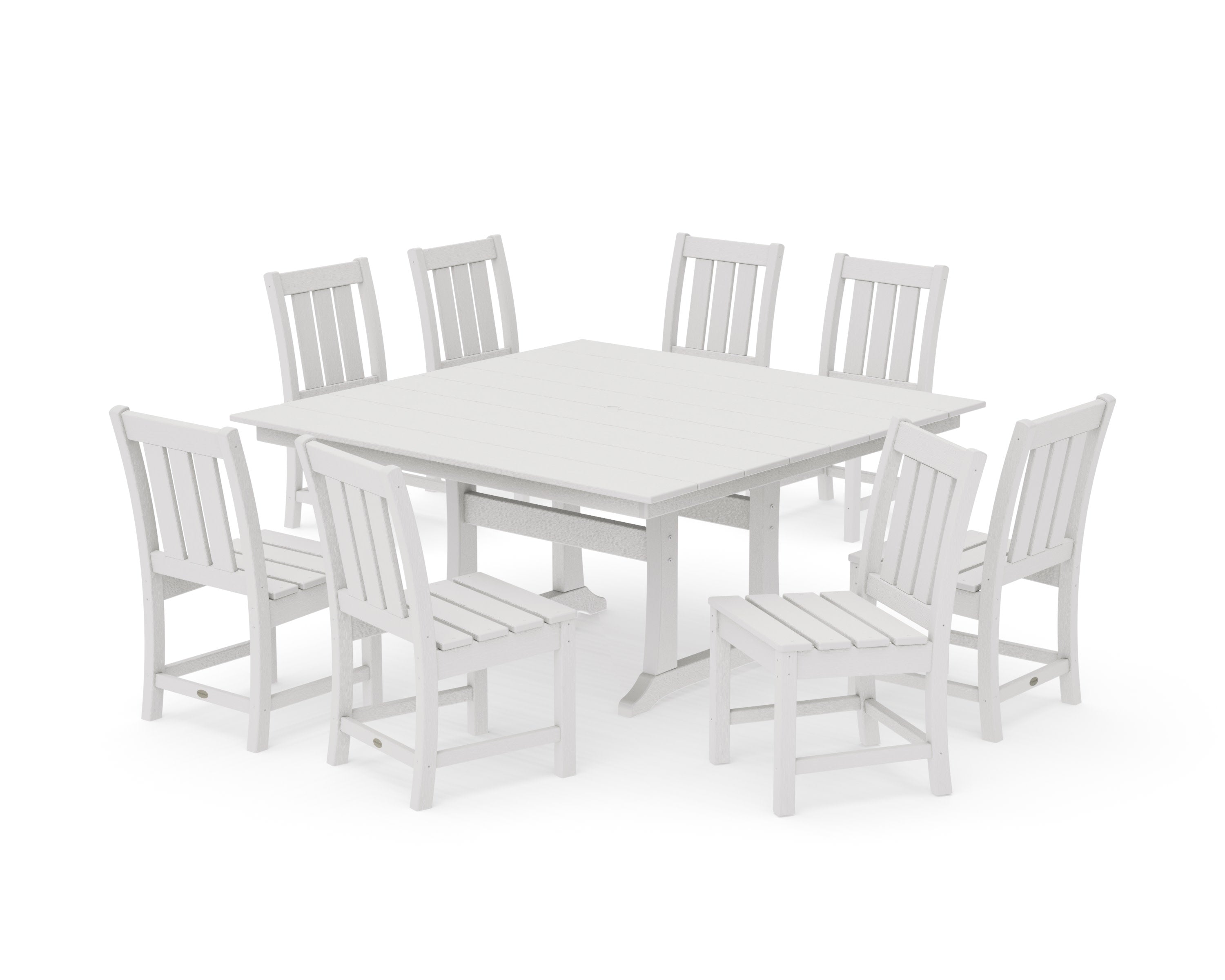 Oxford Side Chair 9-Piece Square Farmhouse Dining Set with Trestle Legs in Vintage White
