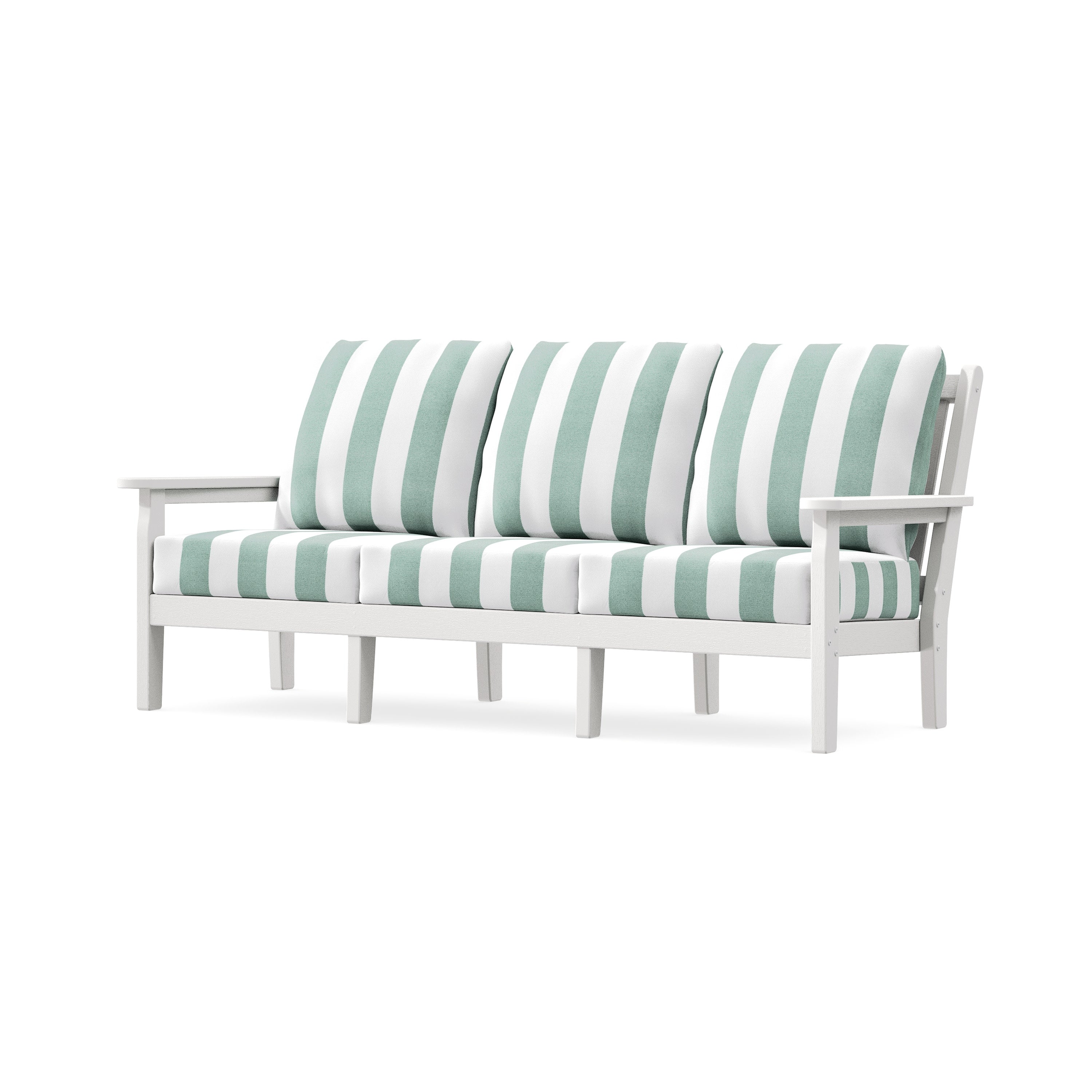 Chippendale Deep Seating Sofa in Vintage White / Cabana Stripe Glacier Spa