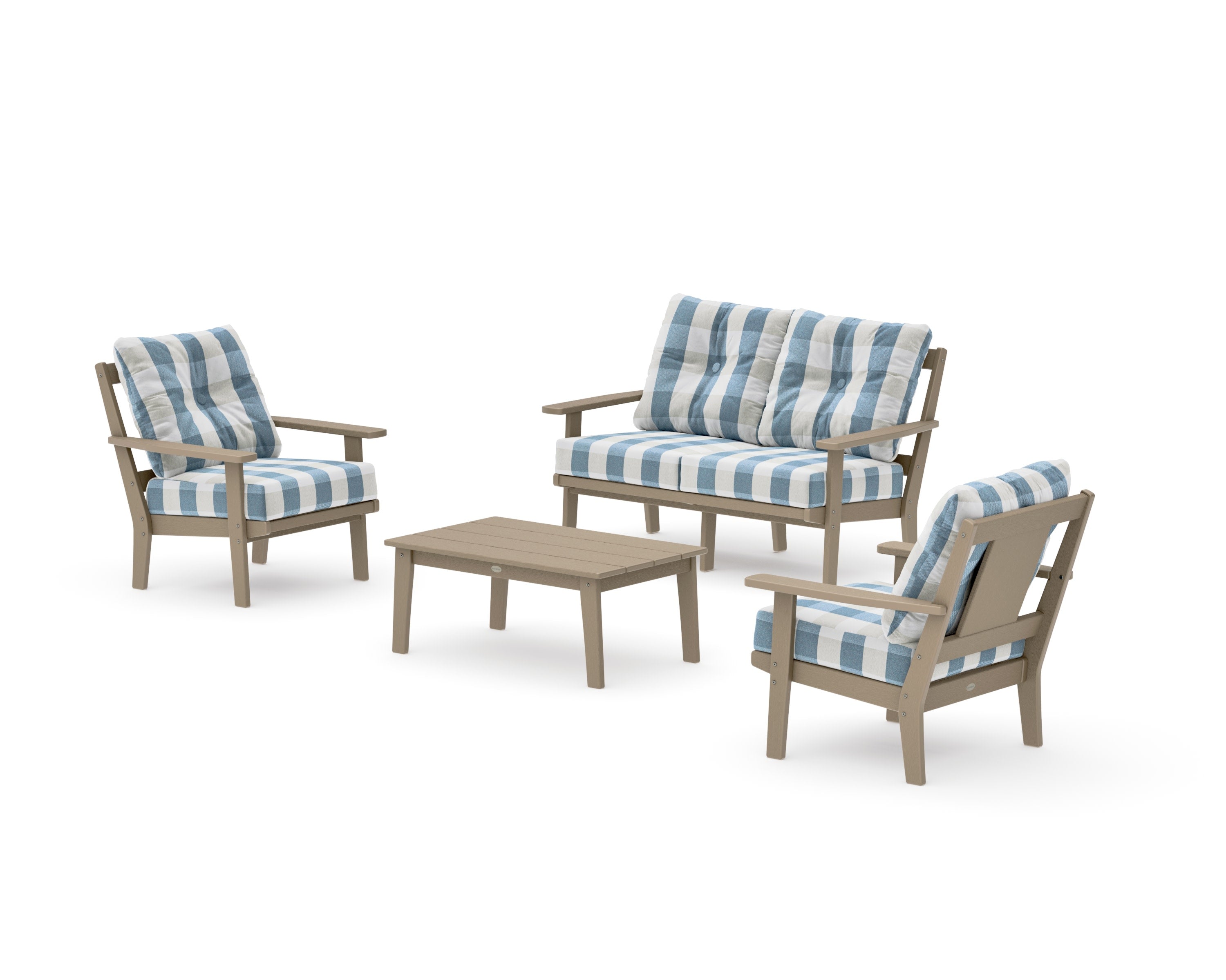Prairie 4-Piece Deep Seating Set with Loveseat in Vintage Sahara / Buffalo Plaid Sky Blue