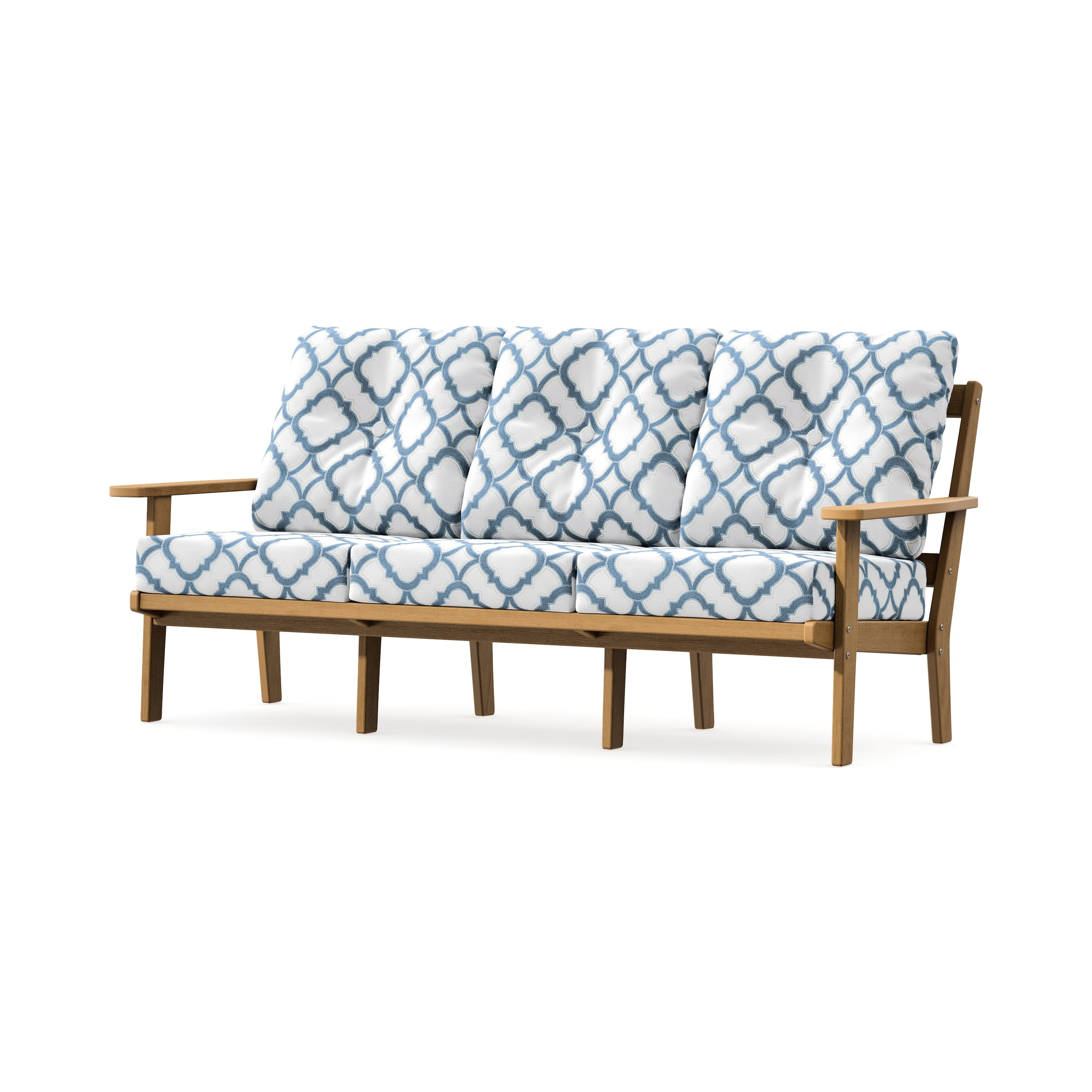 PrairieDeep Seating Sofa in Natural / Trellis Sky Blue