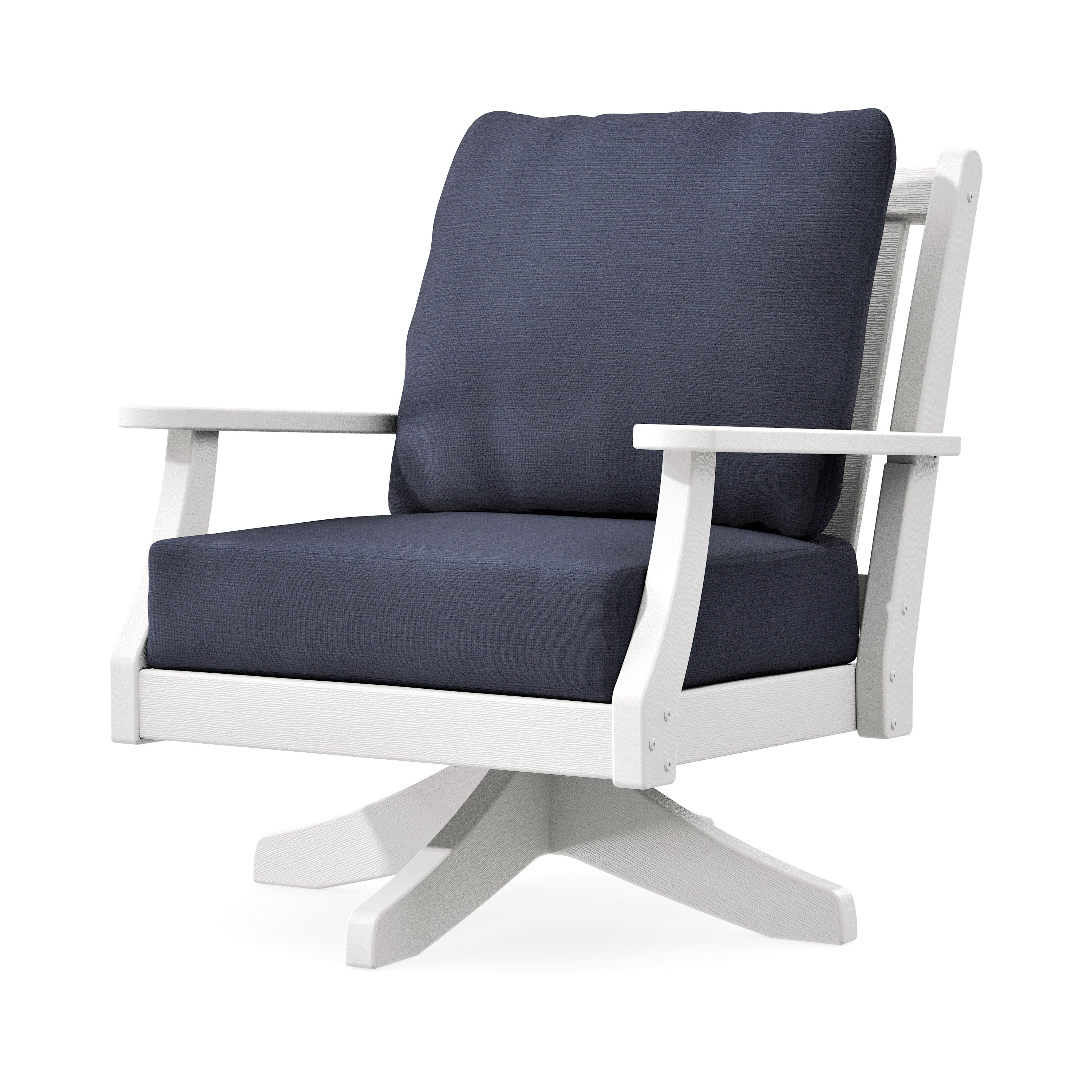 Wovendale Deep Seating Swivel Chair in Vintage White / Navy Linen