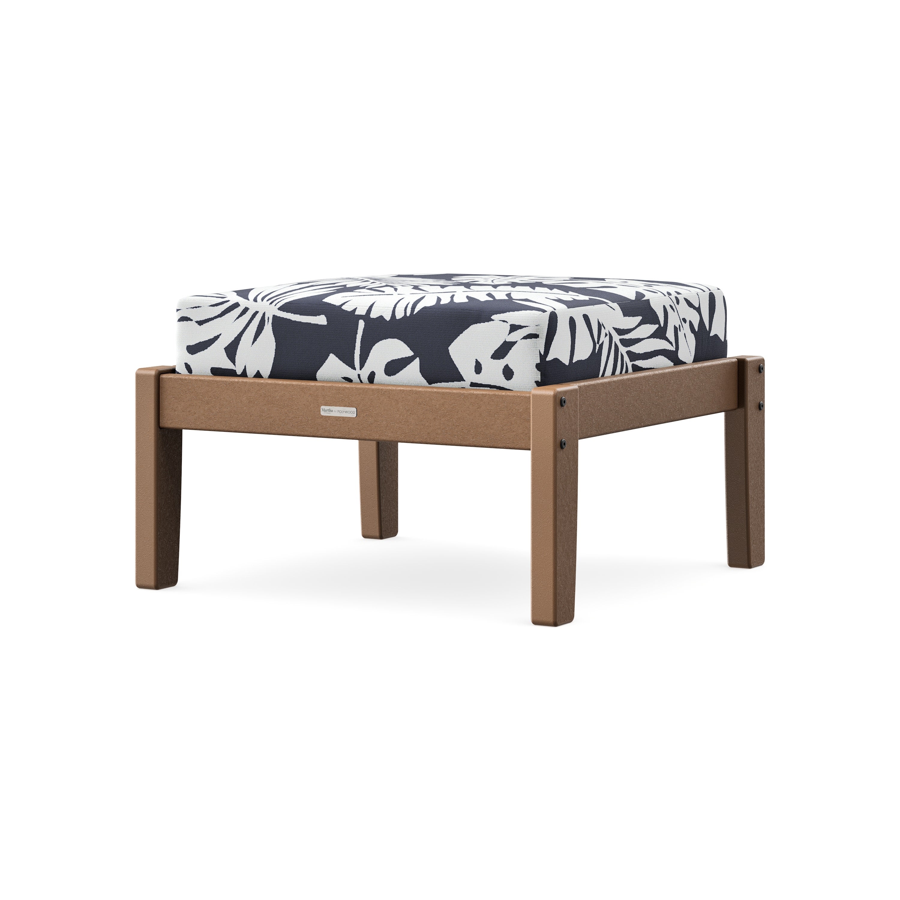 Chinoiserie Deep Seating Ottoman in Teak / Leaf Navy