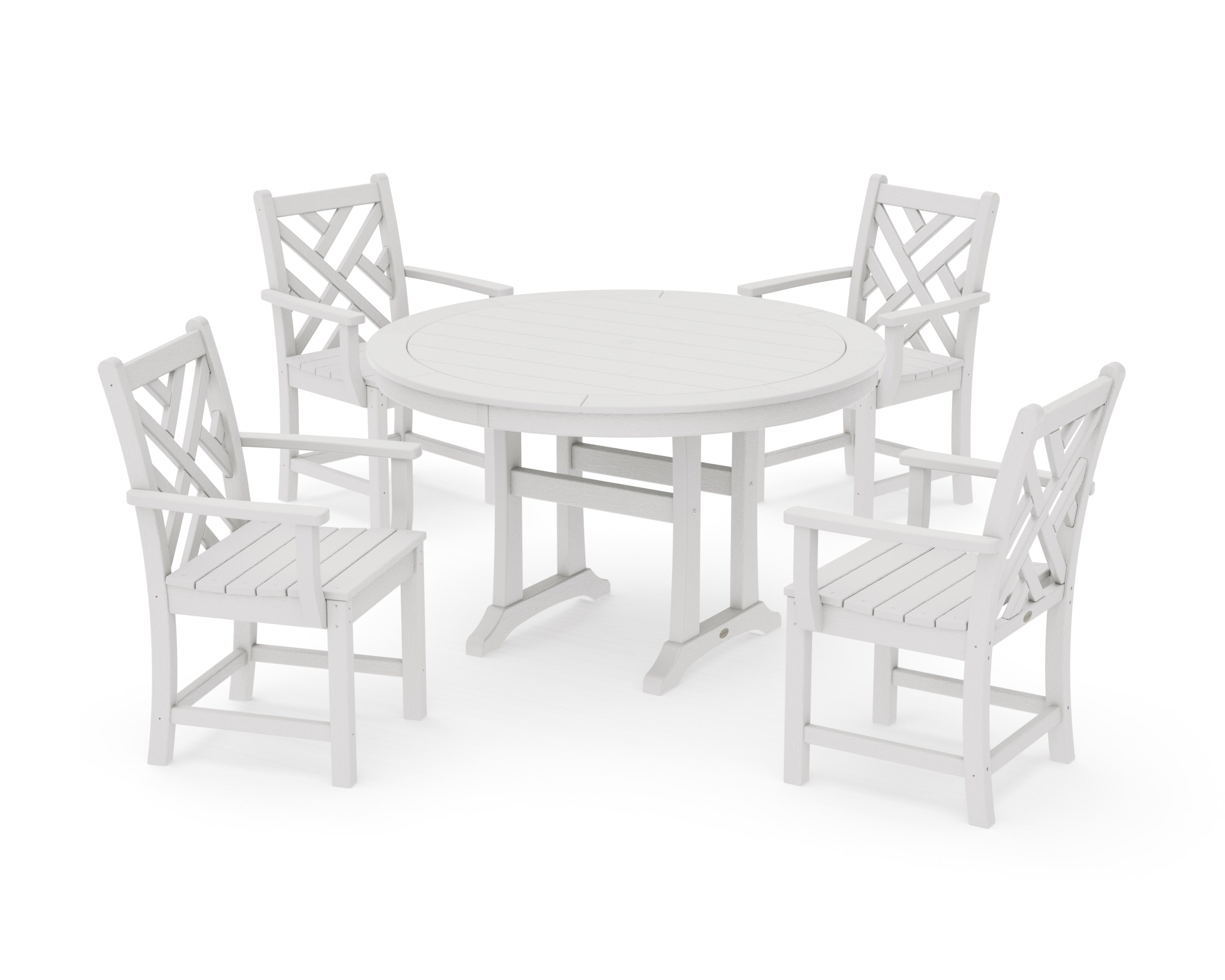 Chippendale 5-Piece Nautical Trestle Dining Arm Chair Set in Vintage White