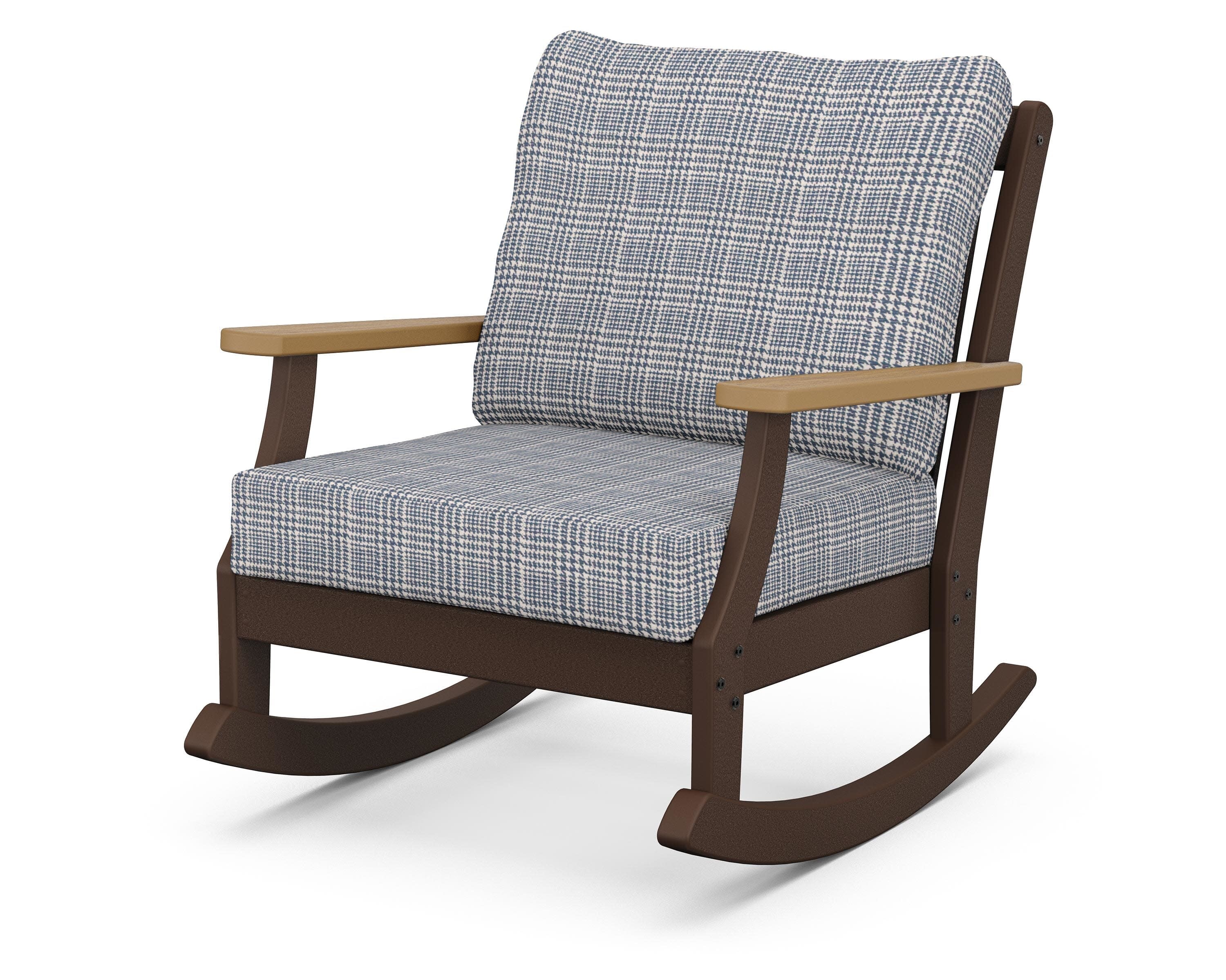 Braxton Deep Seating Rocking Chair in Mahogany / Natural / Houndstooth Sky Blue