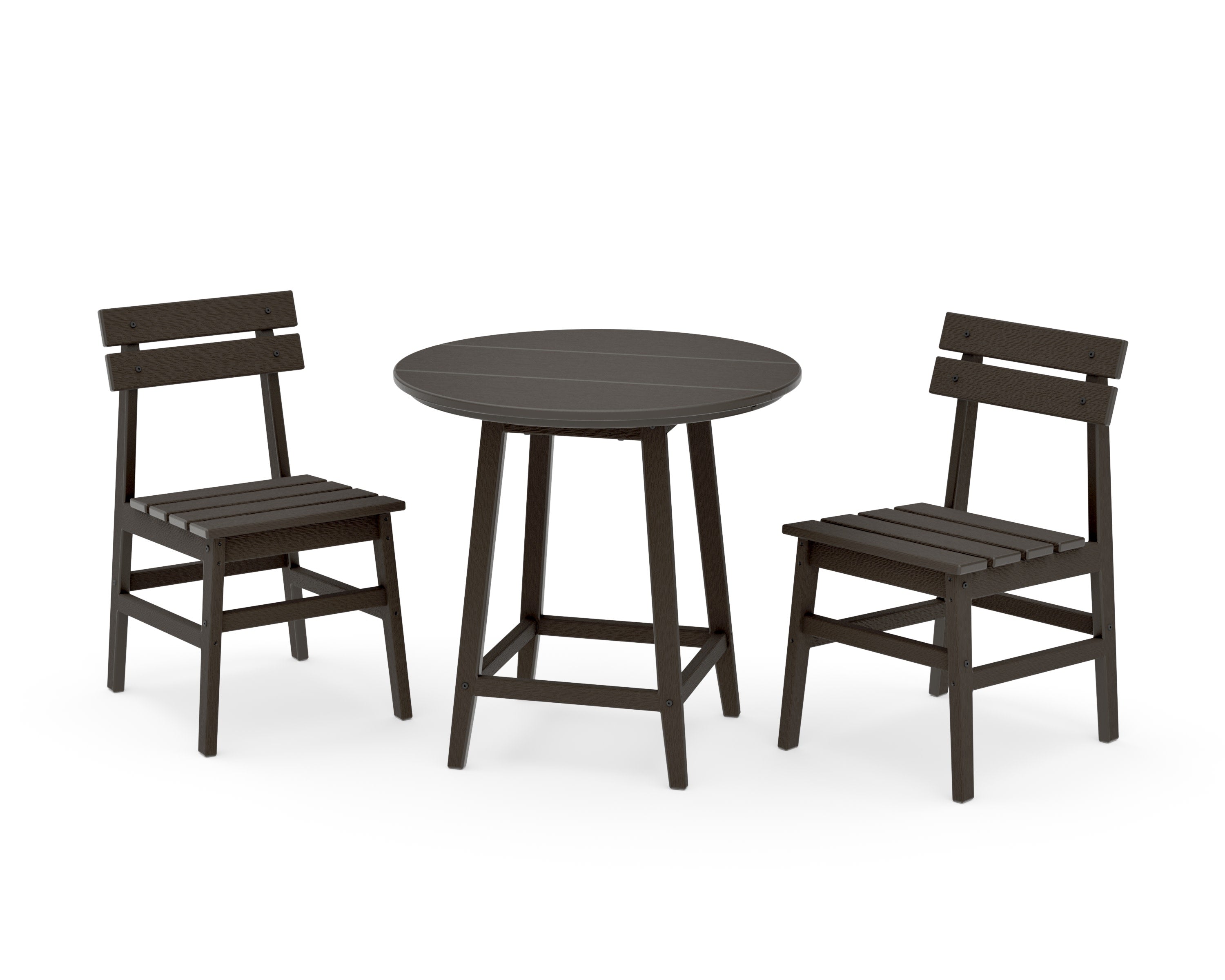 Modern Studio Plaza Chair 3-Piece Round Bistro Dining Set in Vintage Coffee