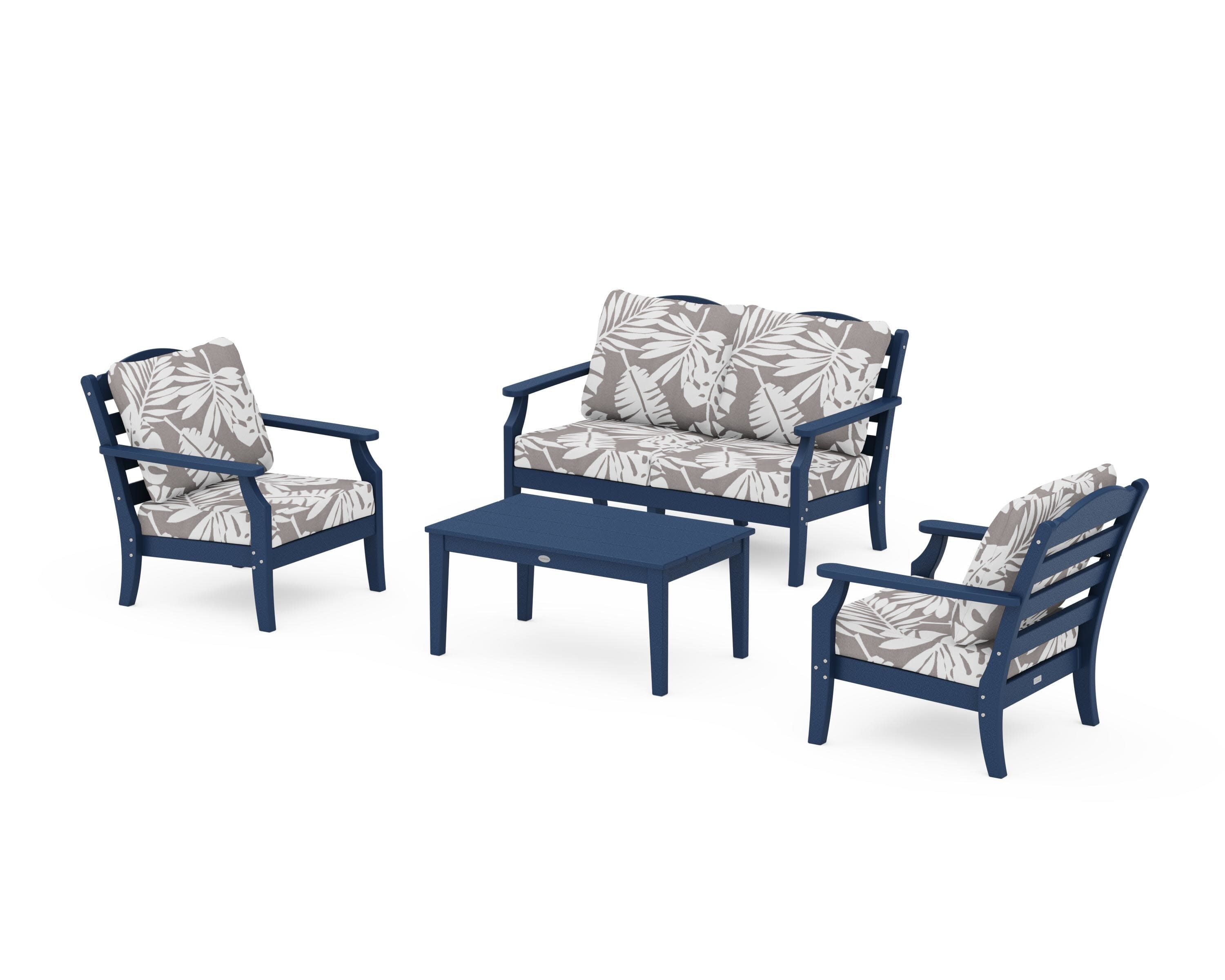 Savannah 4-Piece Deep Seating Set with Loveseat in Navy / Leaf Grey Mist