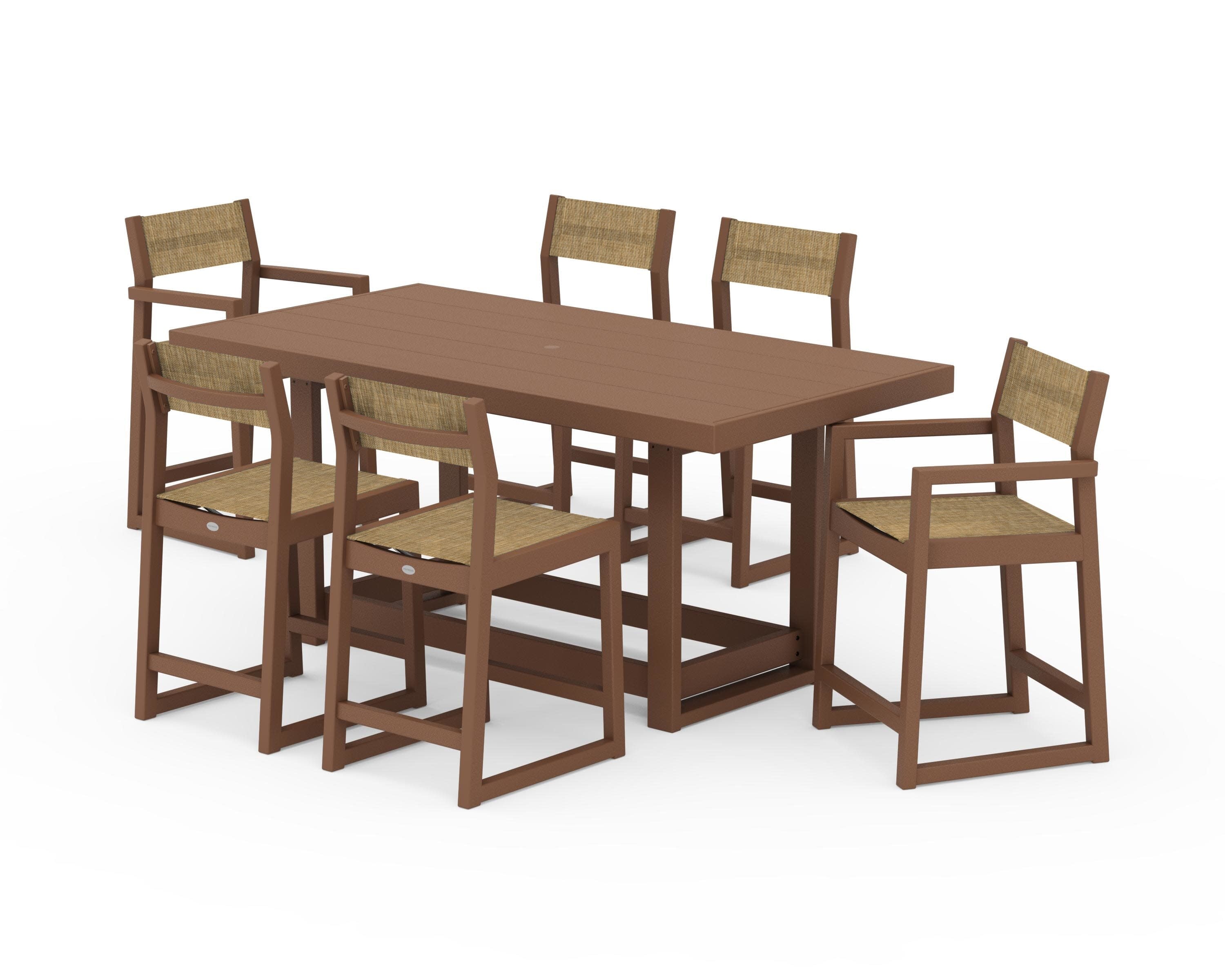 EDGE Sling 7-Piece Counter Table Set in Teak / Burlap Sling