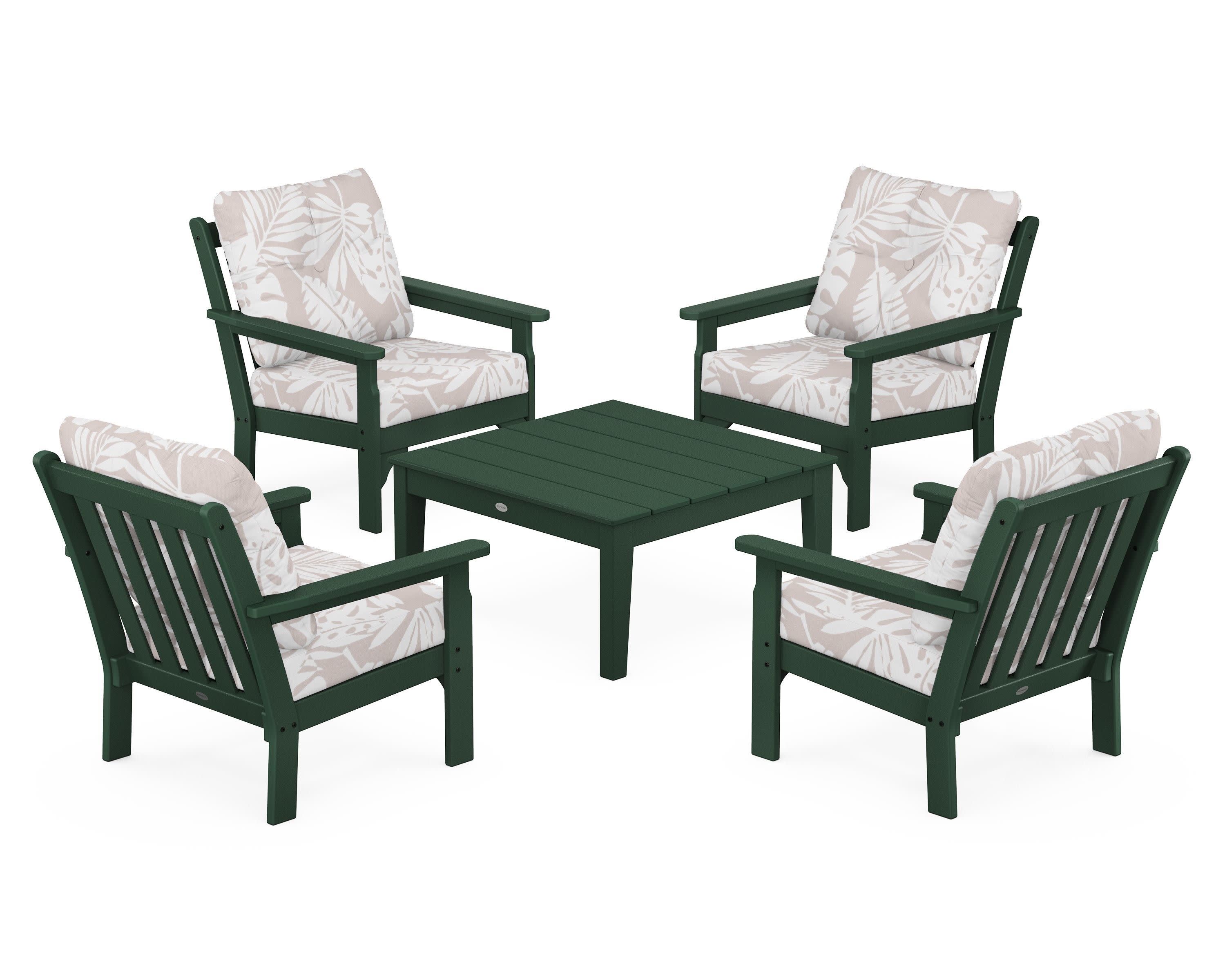 Vineyard 5-Piece Deep Seating Conversation Set in Green / Leaf Dune Burlap
