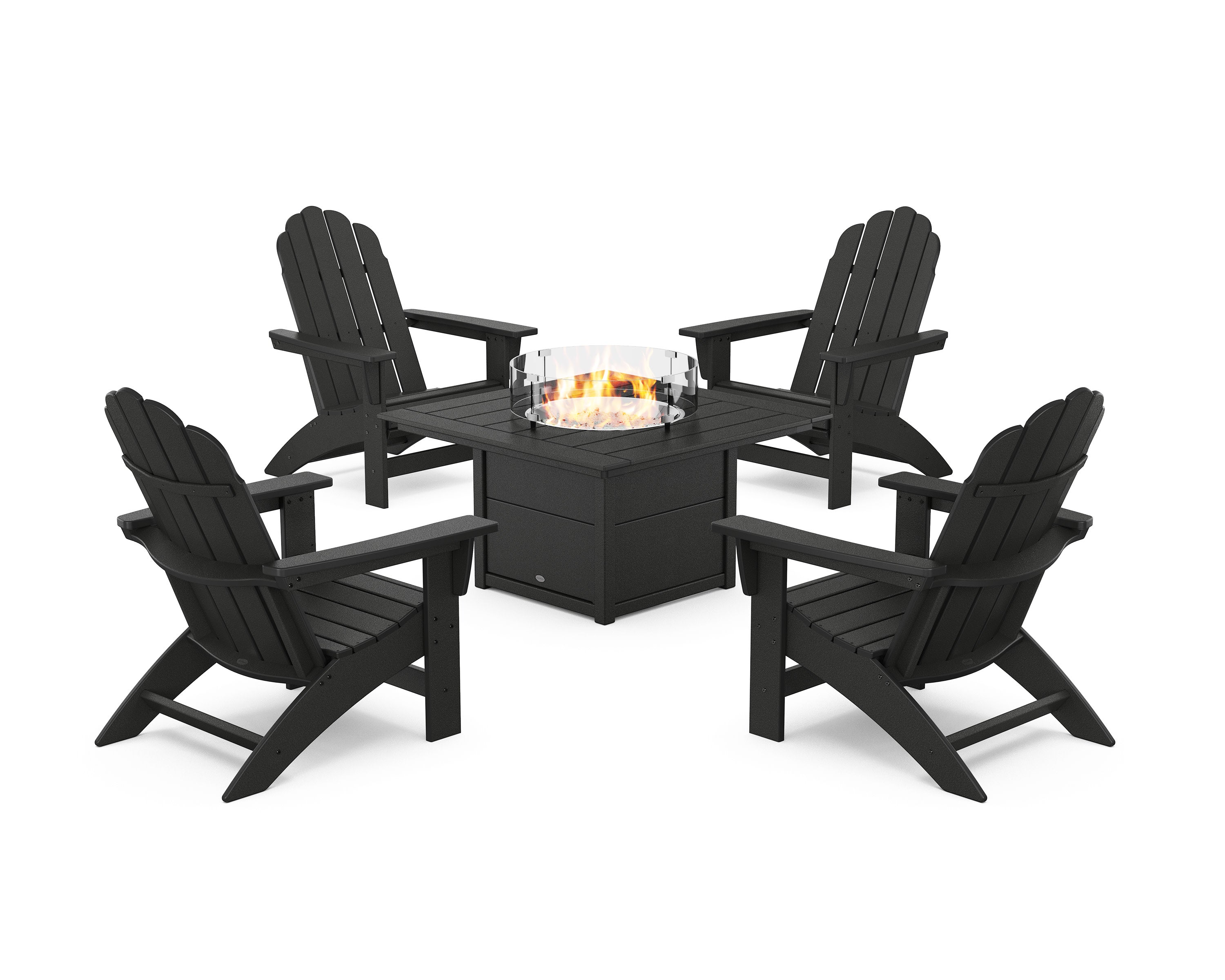 5-Piece Vineyard Grand Adirondack Conversation Set with Fire Pit Table in Black