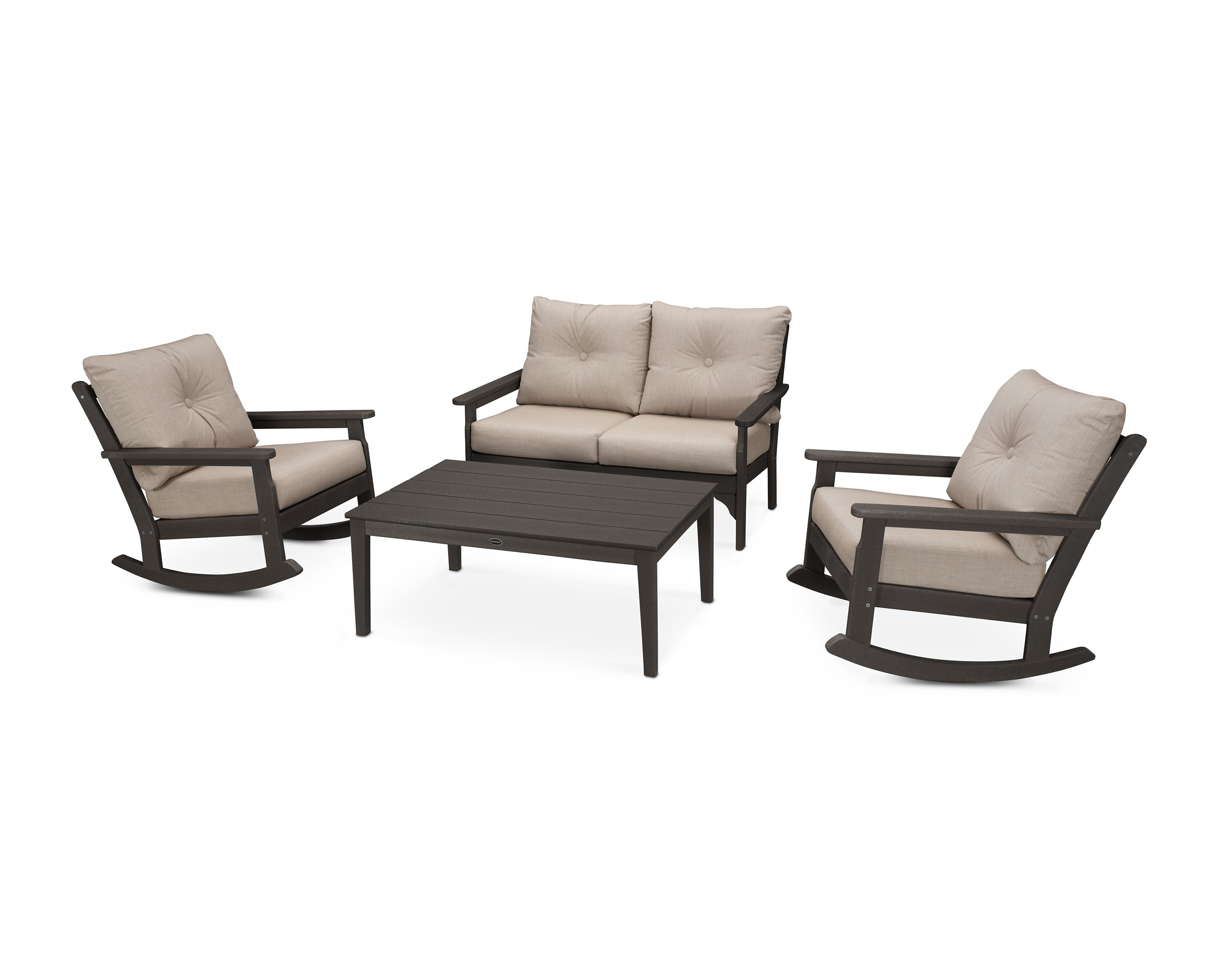 Vineyard 4-Piece Deep Seating Rocking Chair Set in Vintage Coffee / Cast Ash