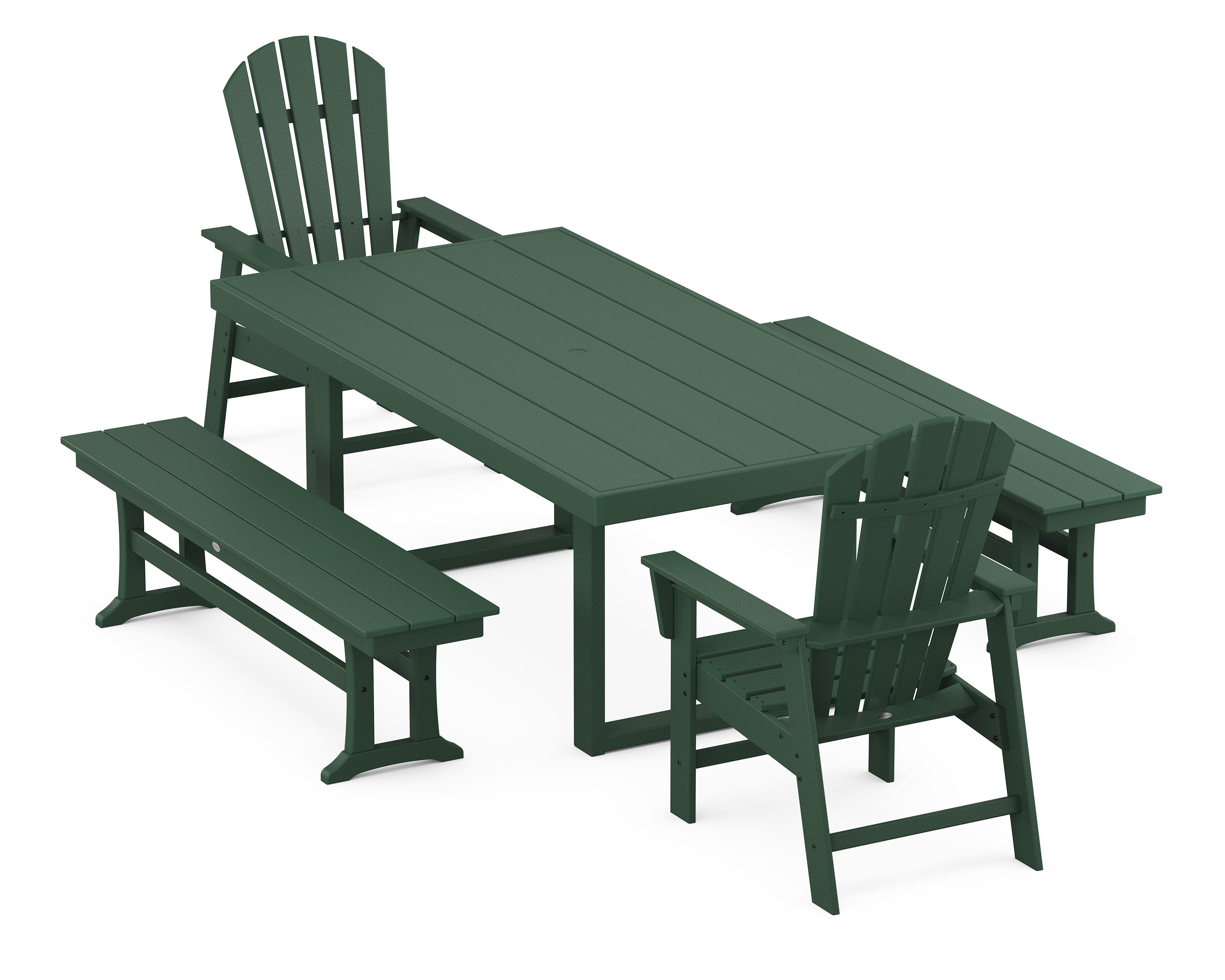 South Beach 5-Piece Dining Set with Benches in Green
