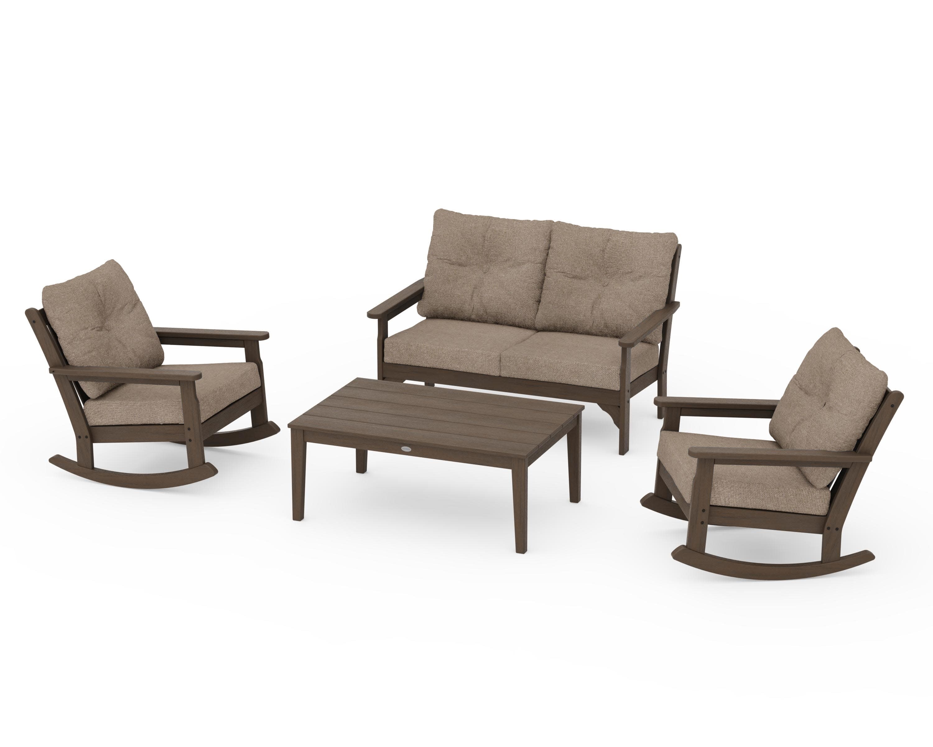 Vineyard 4-Piece Deep Seating Rocking Chair Set in Kona / Spiced Burlap