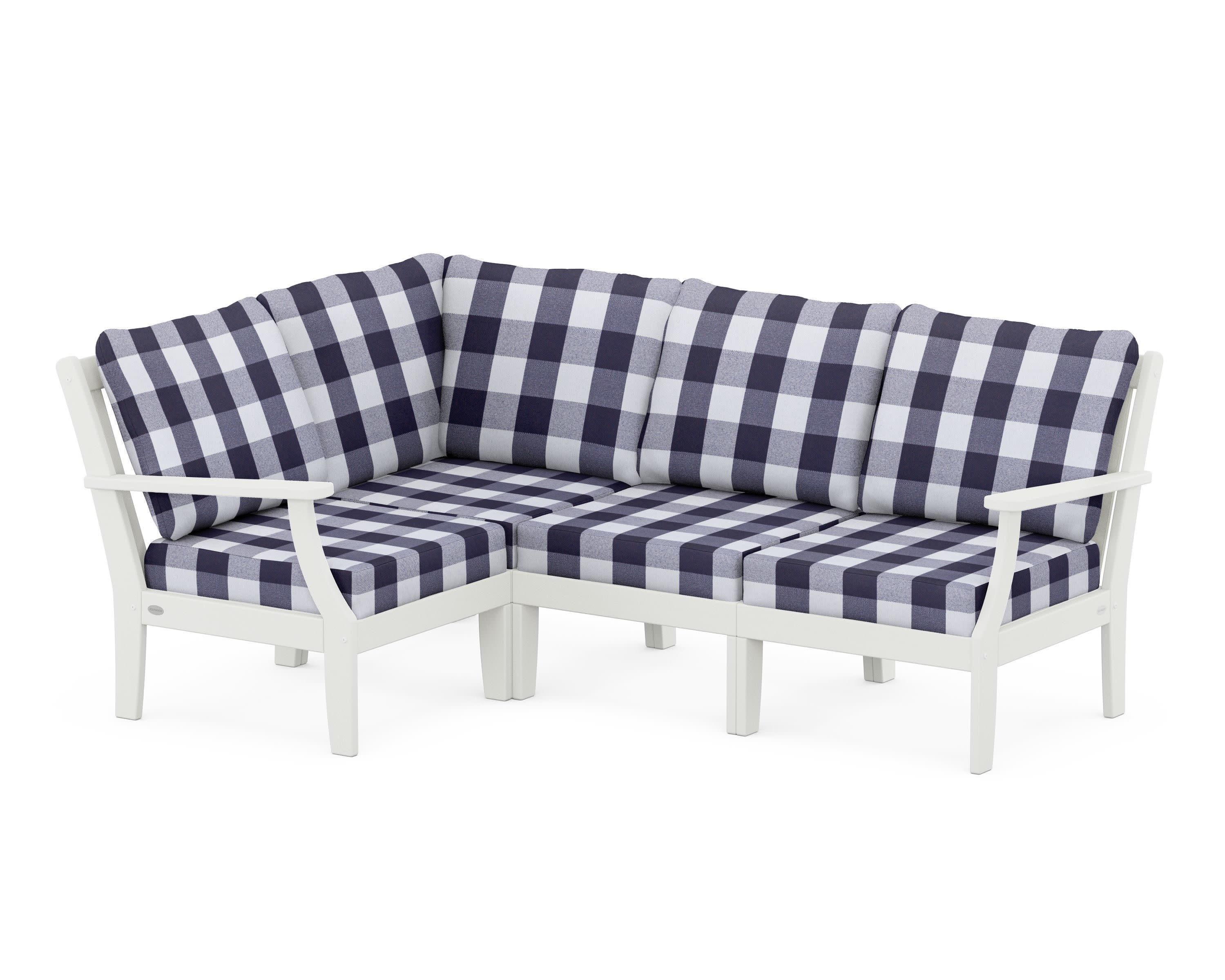 Braxton Modular 4-Piece Deep Seating Set in Vintage White / Buffalo Plaid Navy