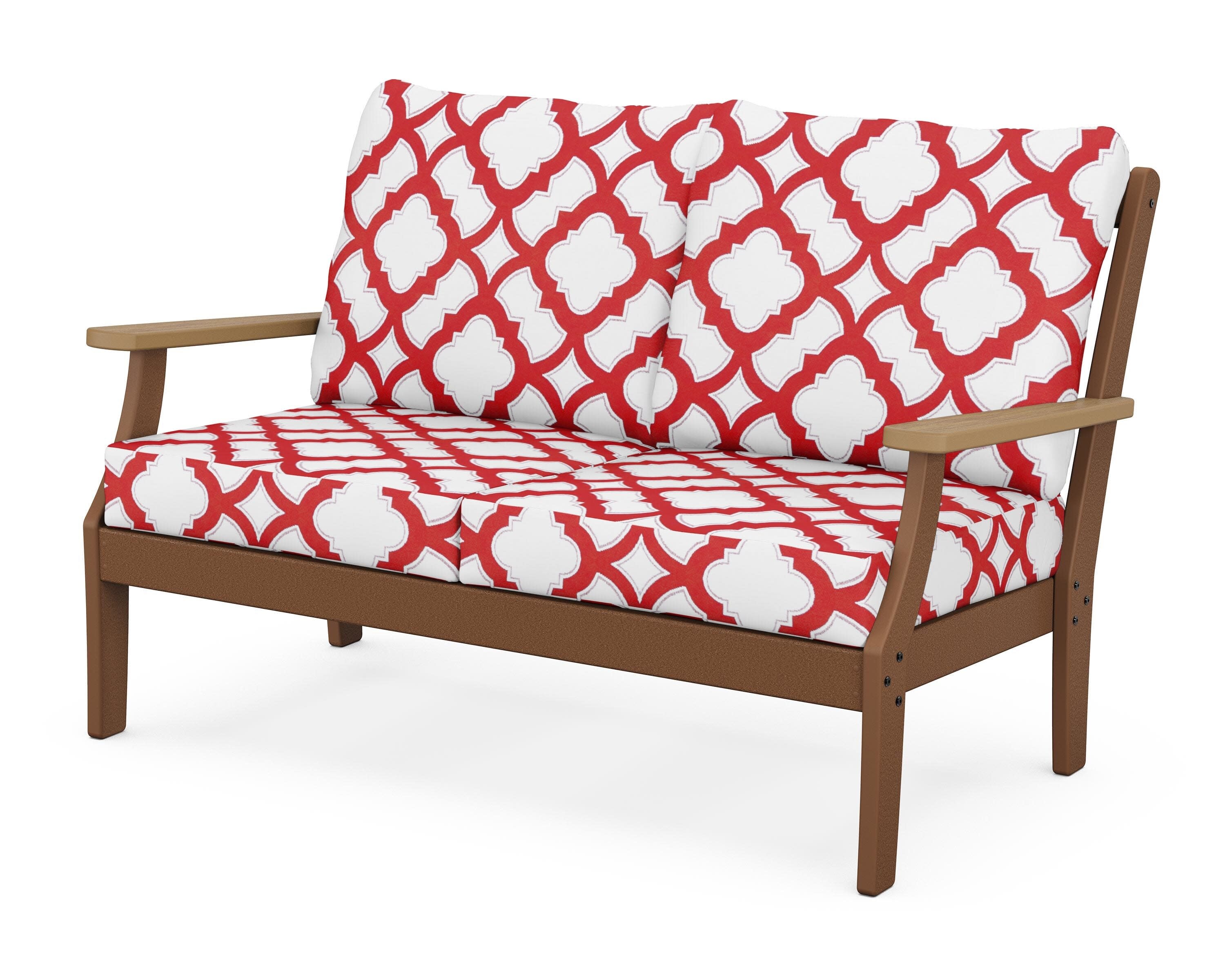 Braxton Deep Seating Loveseat in Teak / Natural / Trellis Crimson
