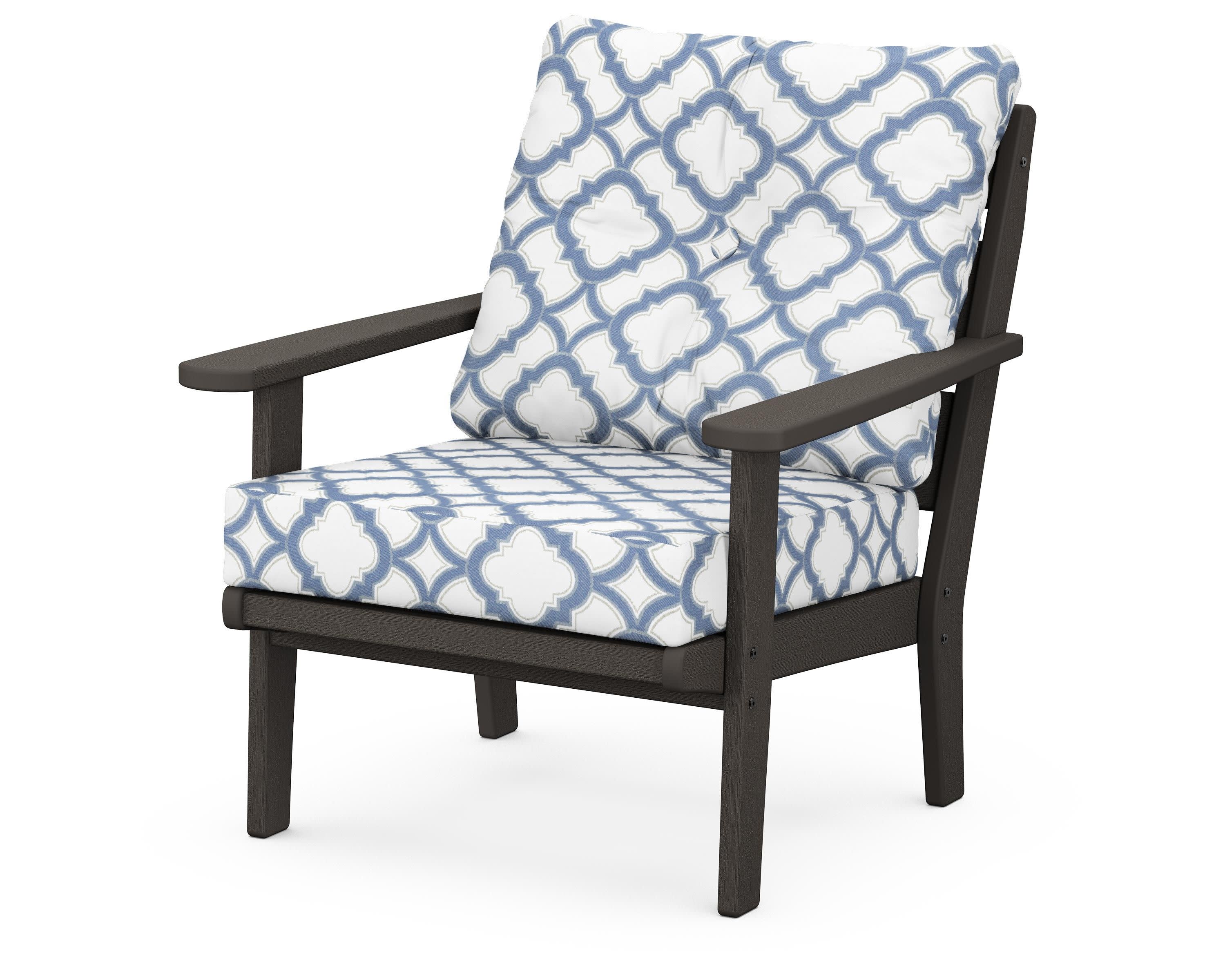 Lakeside Deep Seating Chair in Vintage Coffee / Trellis Sky Blue