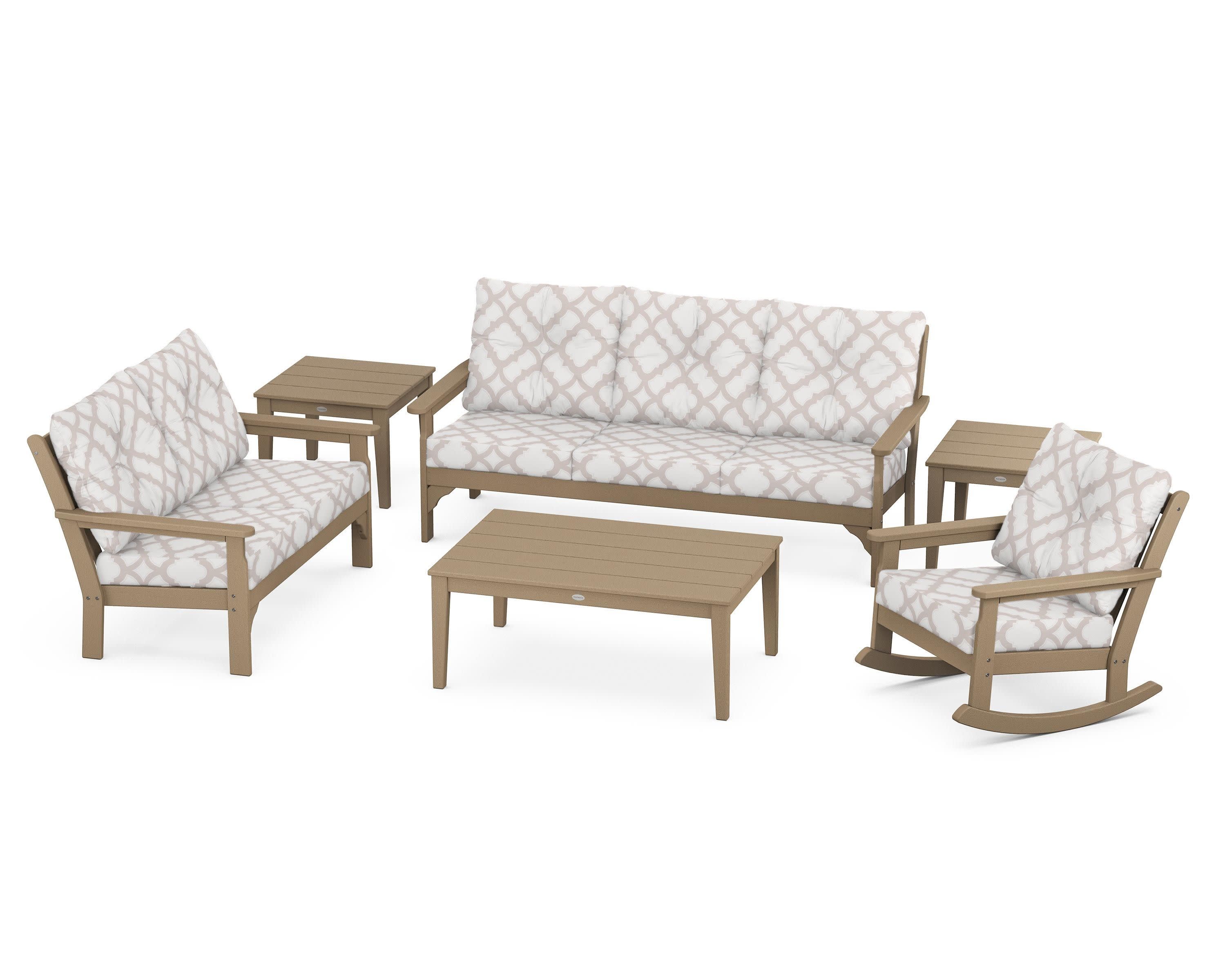 Vineyard 6-Piece Deep Seating Set in Vintage Sahara / Trellis Dune Burlap