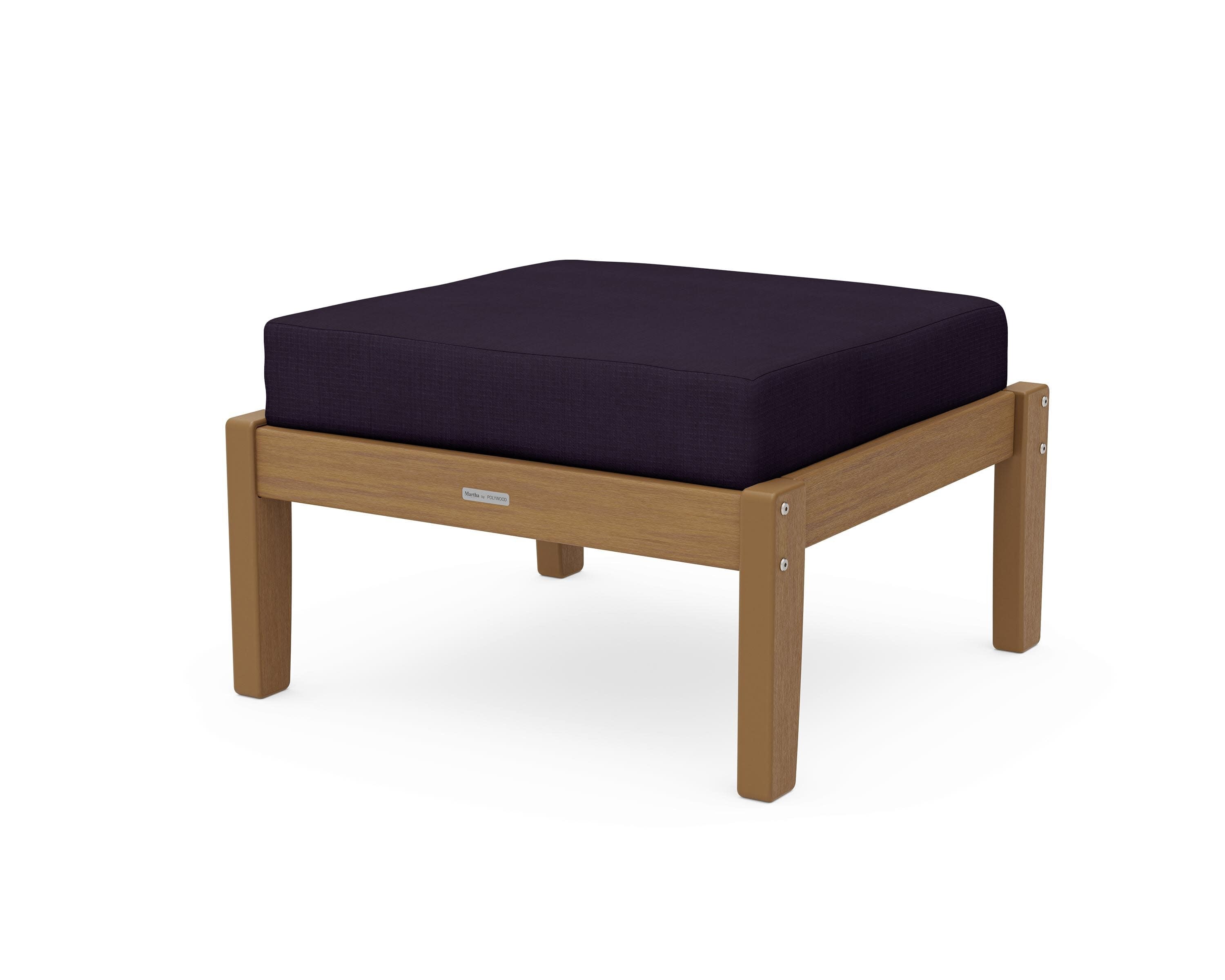 Chinoiserie Deep Seating Ottoman in Natural / Navy Linen