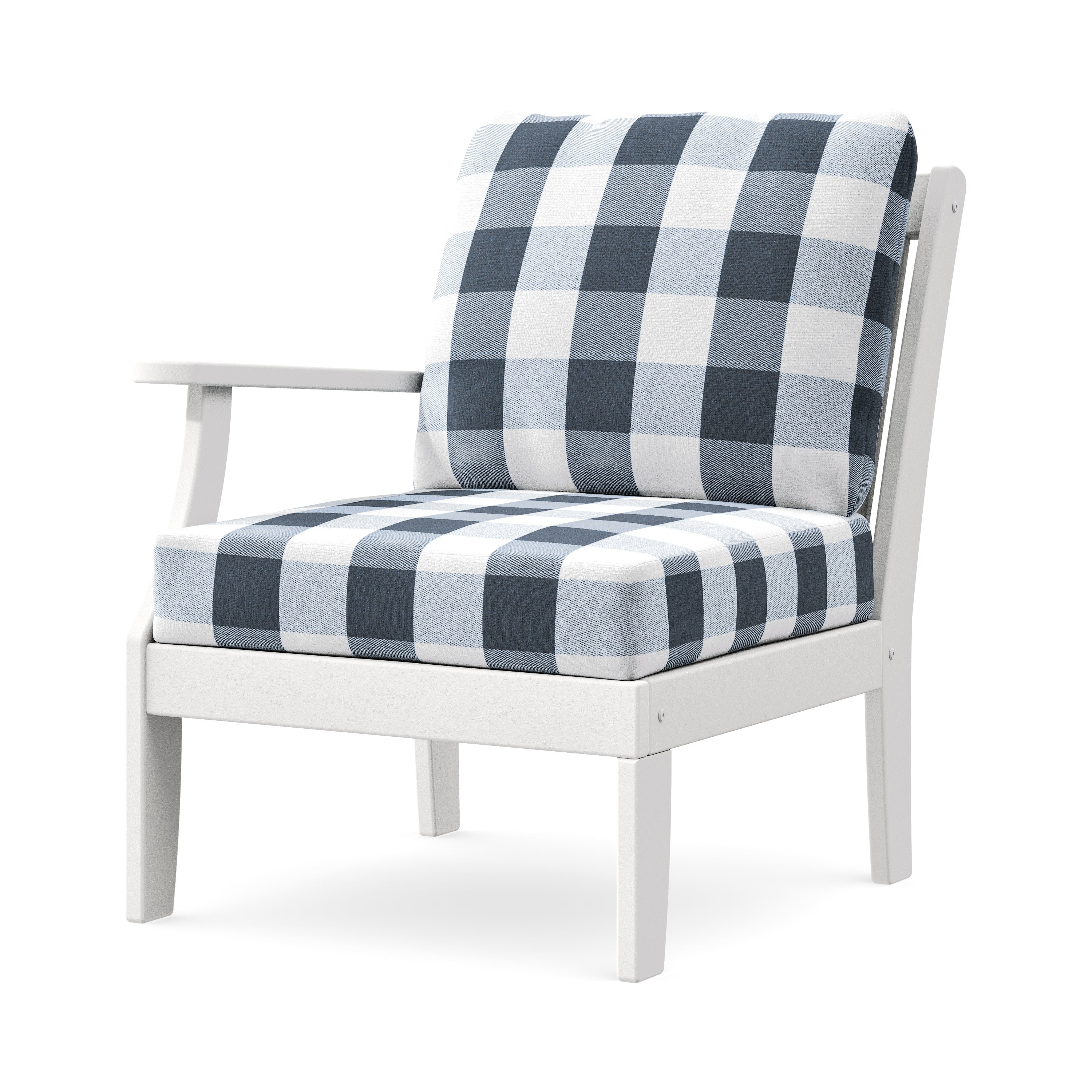 Braxton Modular Left Arm Chair in White / Buffalo Plaid Marine Indigo