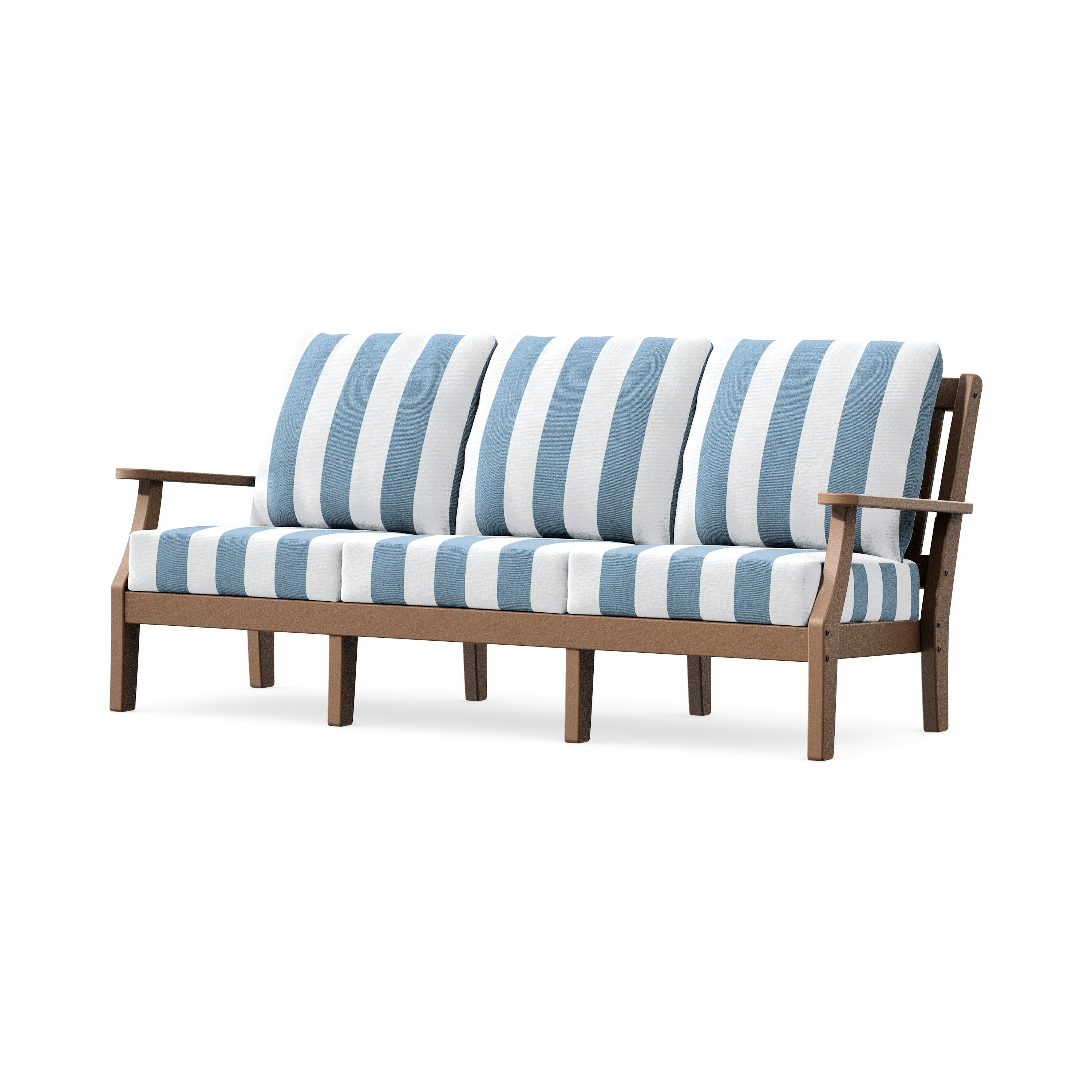 Chinoiserie Deep Seating Sofa in Teak / Cabana Stripe Sky Blue