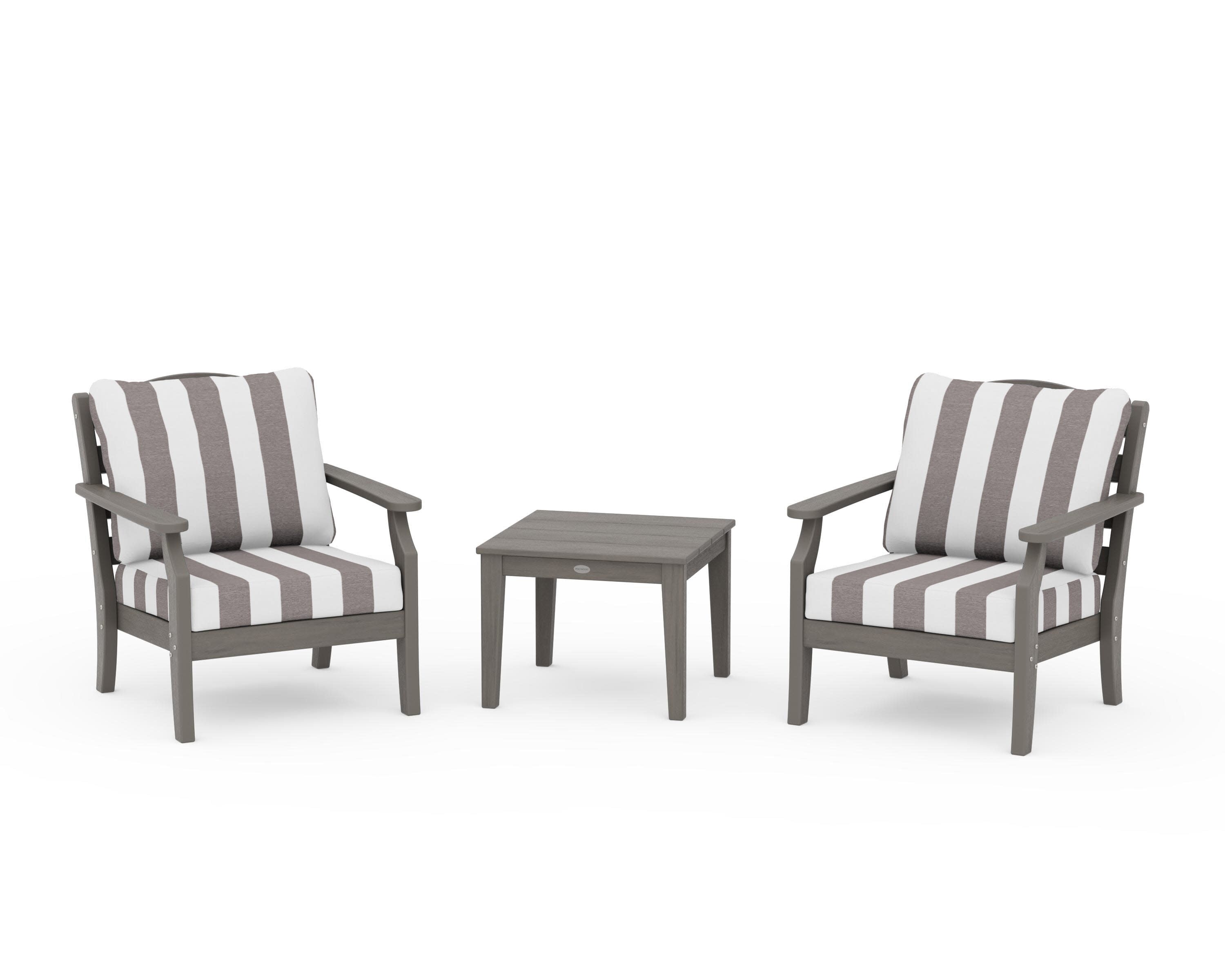 Savannah 3-Piece Deep Seating Set in Driftwood / Cabana Stripe Grey Mist