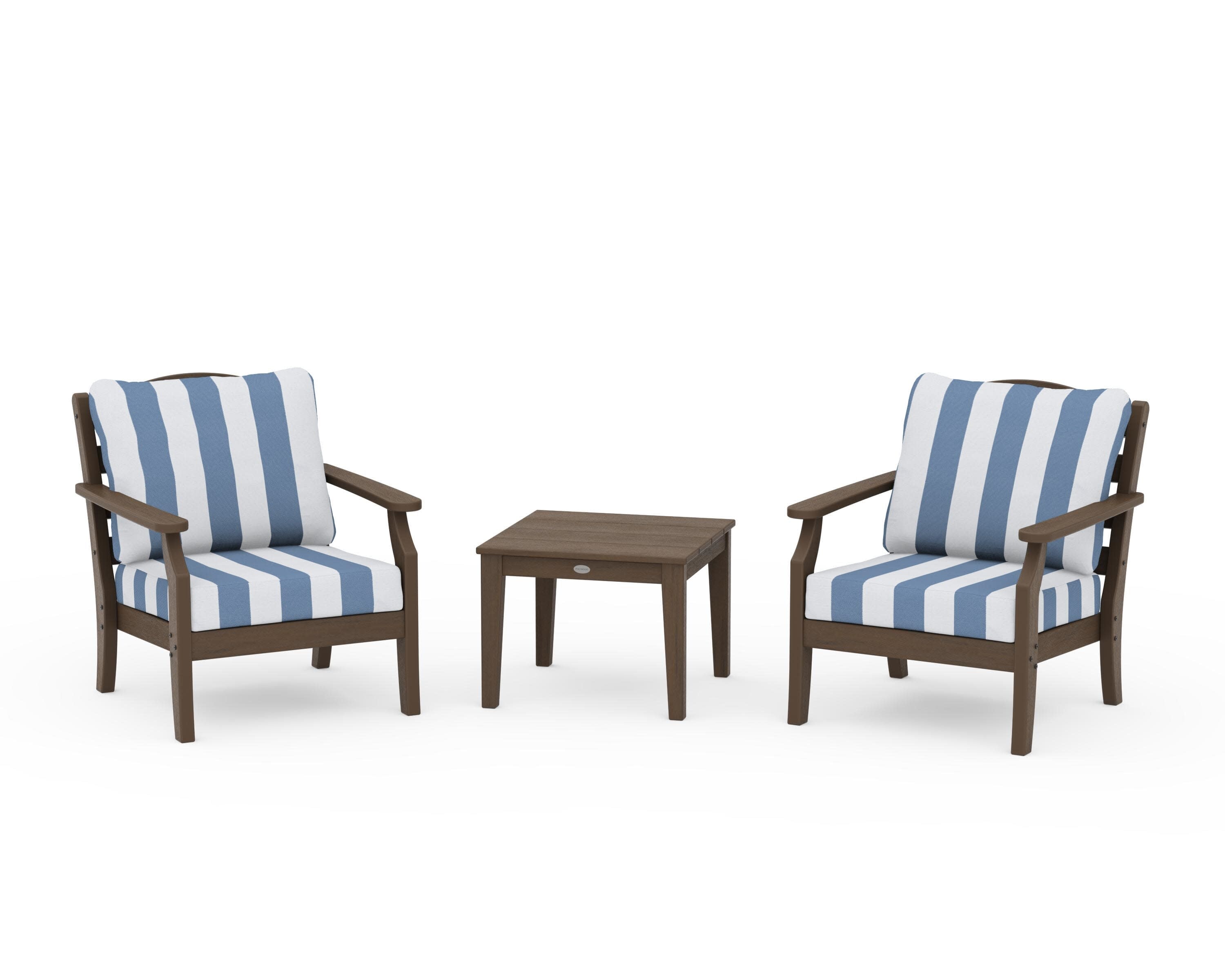 Savannah 3-Piece Deep Seating Set in Kona / Cabana Stripe Sky Blue