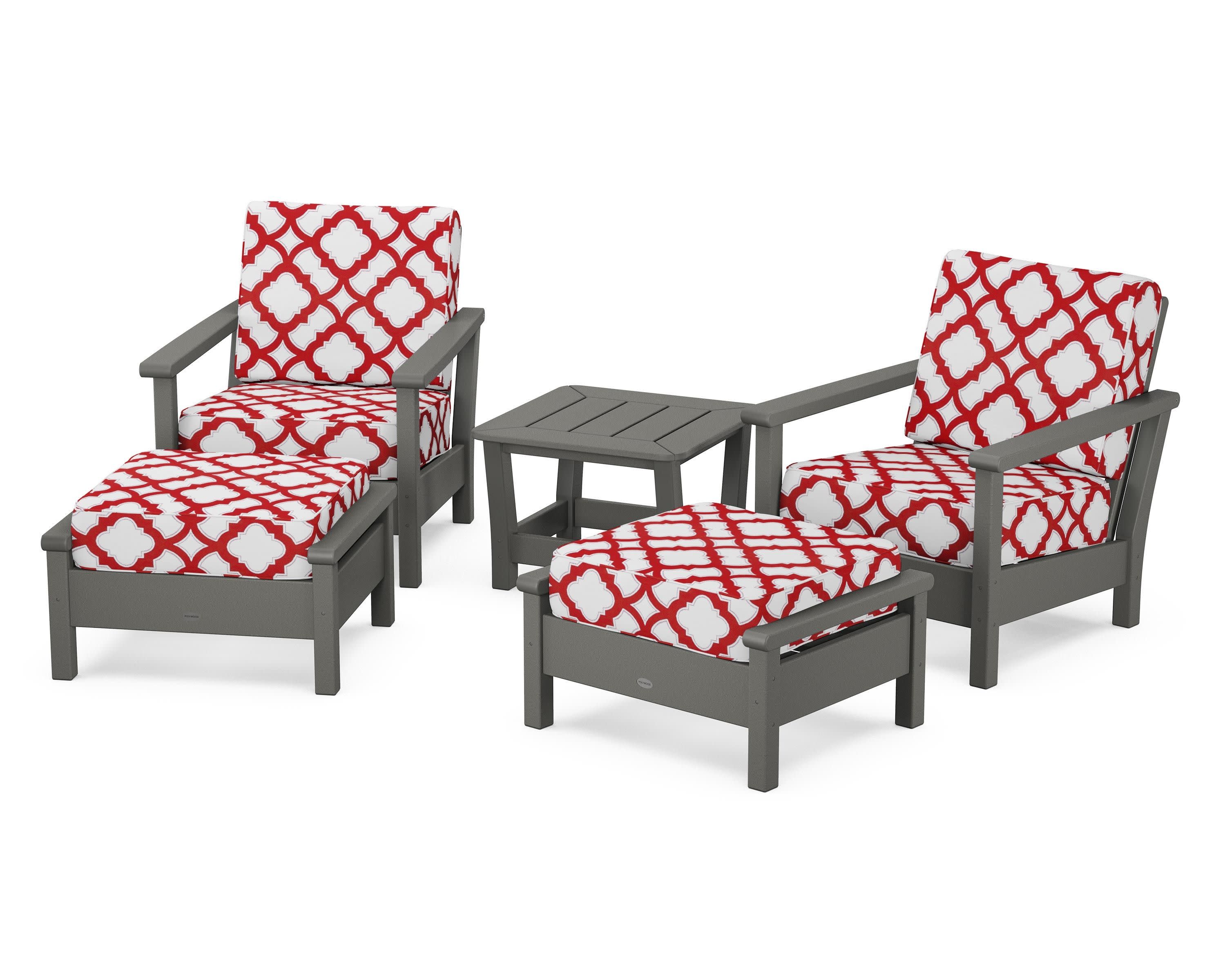 Harbour 5-Piece Deep Seating Chair Set in Slate Grey / Trellis Crimson