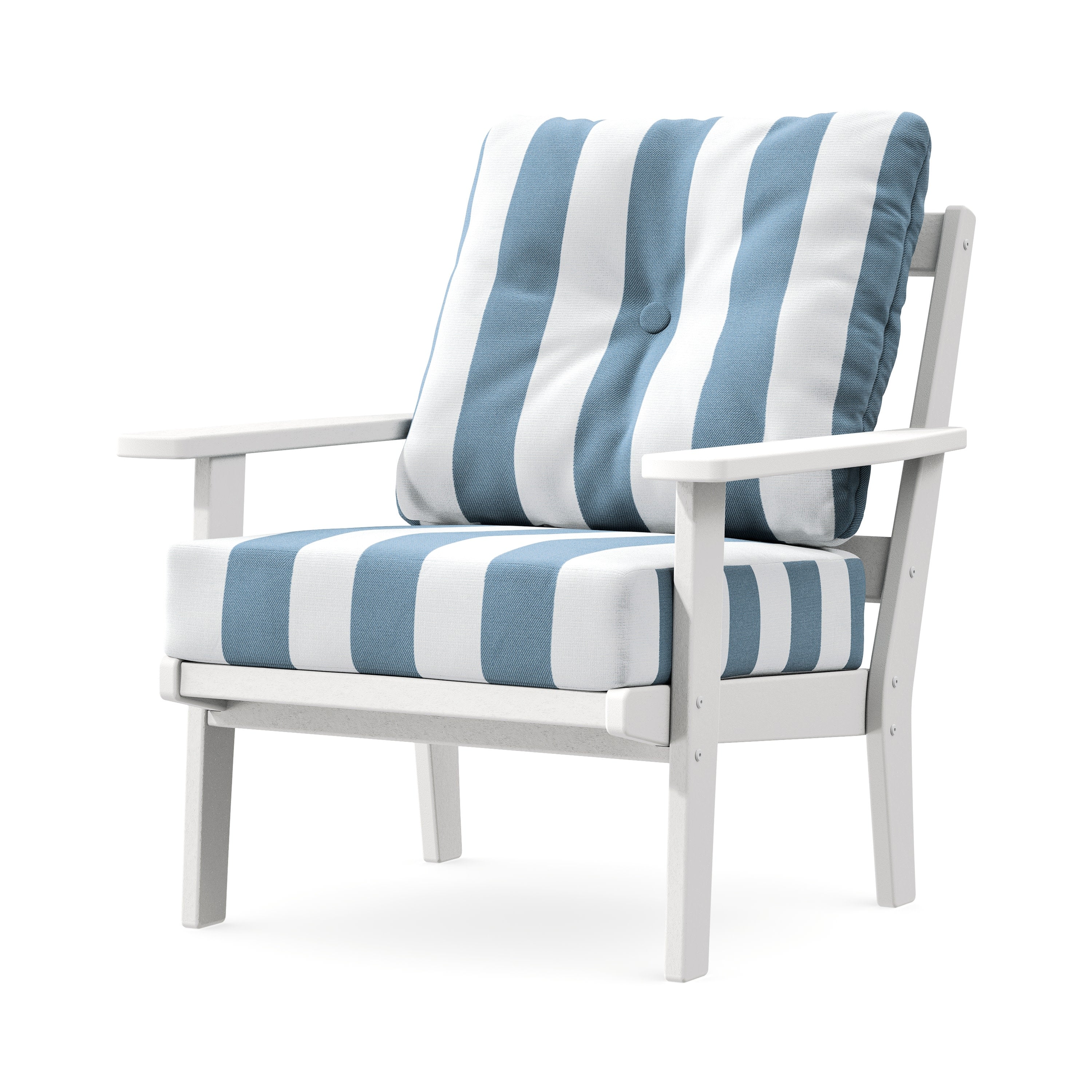 Prairie Deep Seating Chair in White / Cabana Stripe Sky Blue