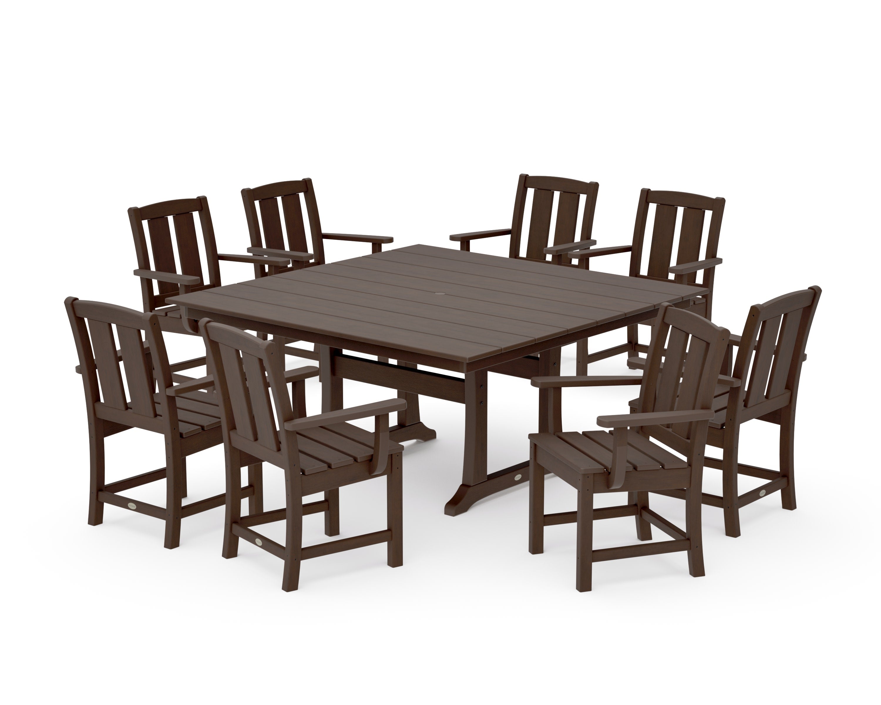 Mission 9-Piece Square Farmhouse Dining Set with Trestle Legs in Kona