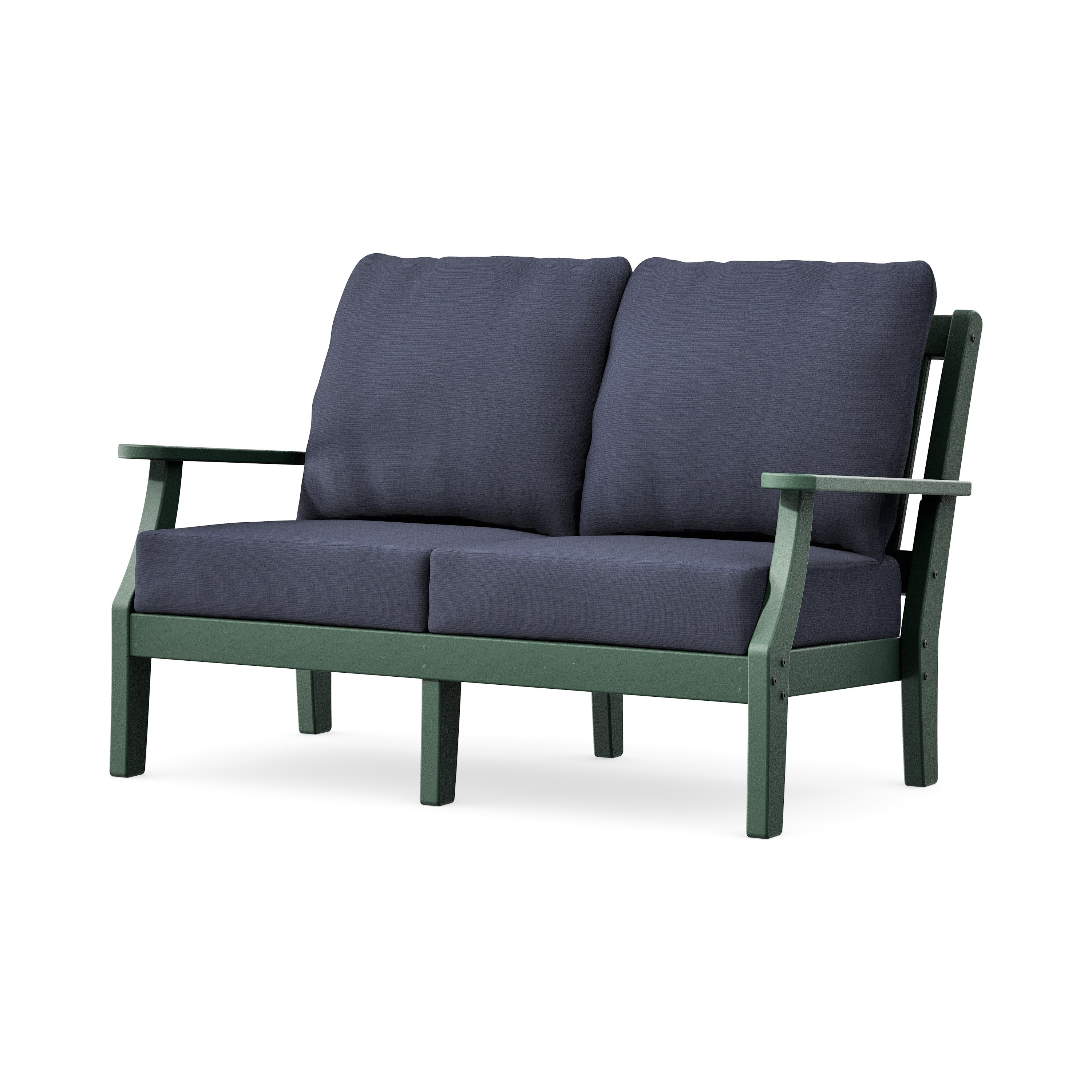 Chinoiserie Deep Seating Loveseat in Green / Navy Linen