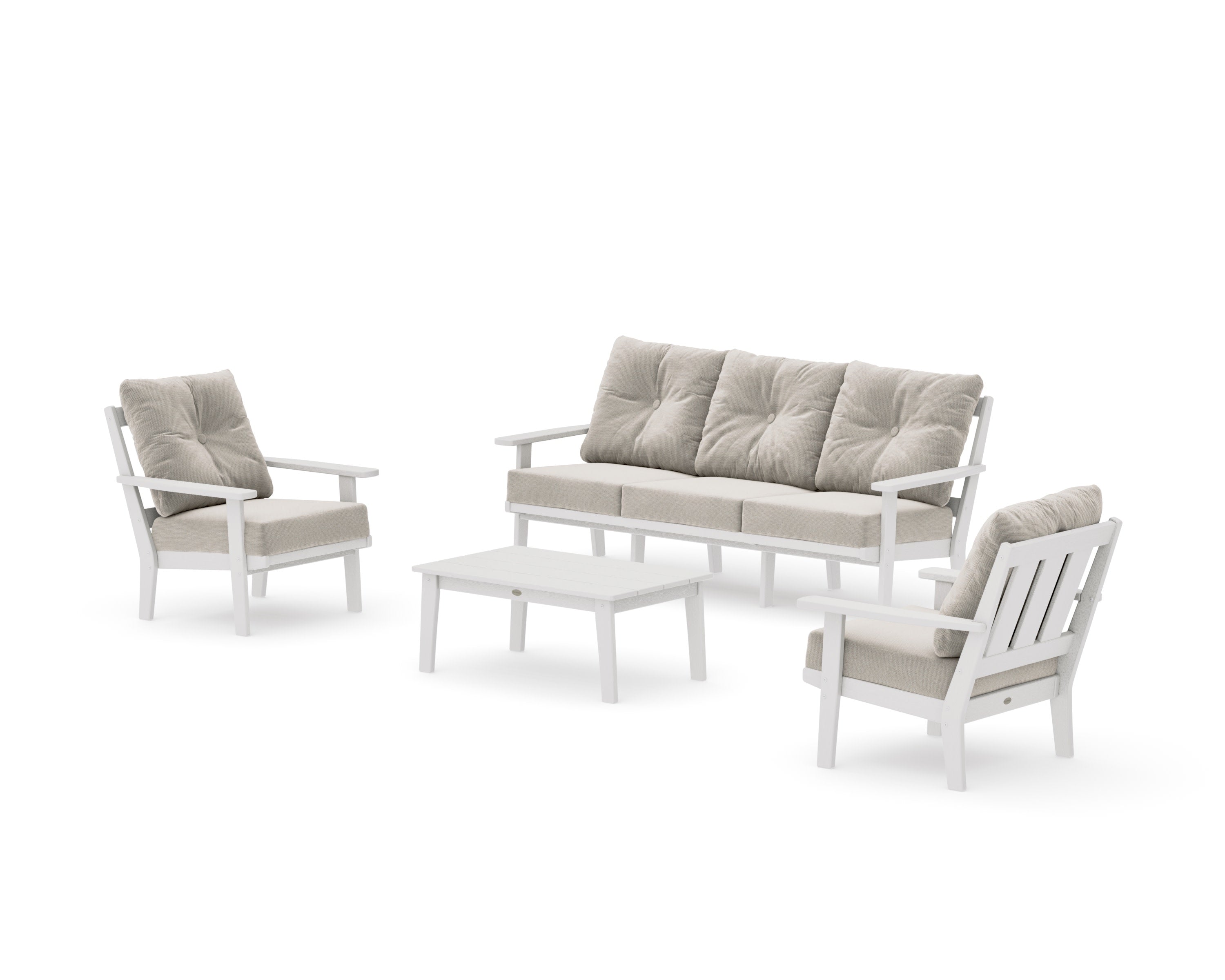 Oxford 4-Piece Deep Seating Set with Sofa in Vintage White / Dune Burlap